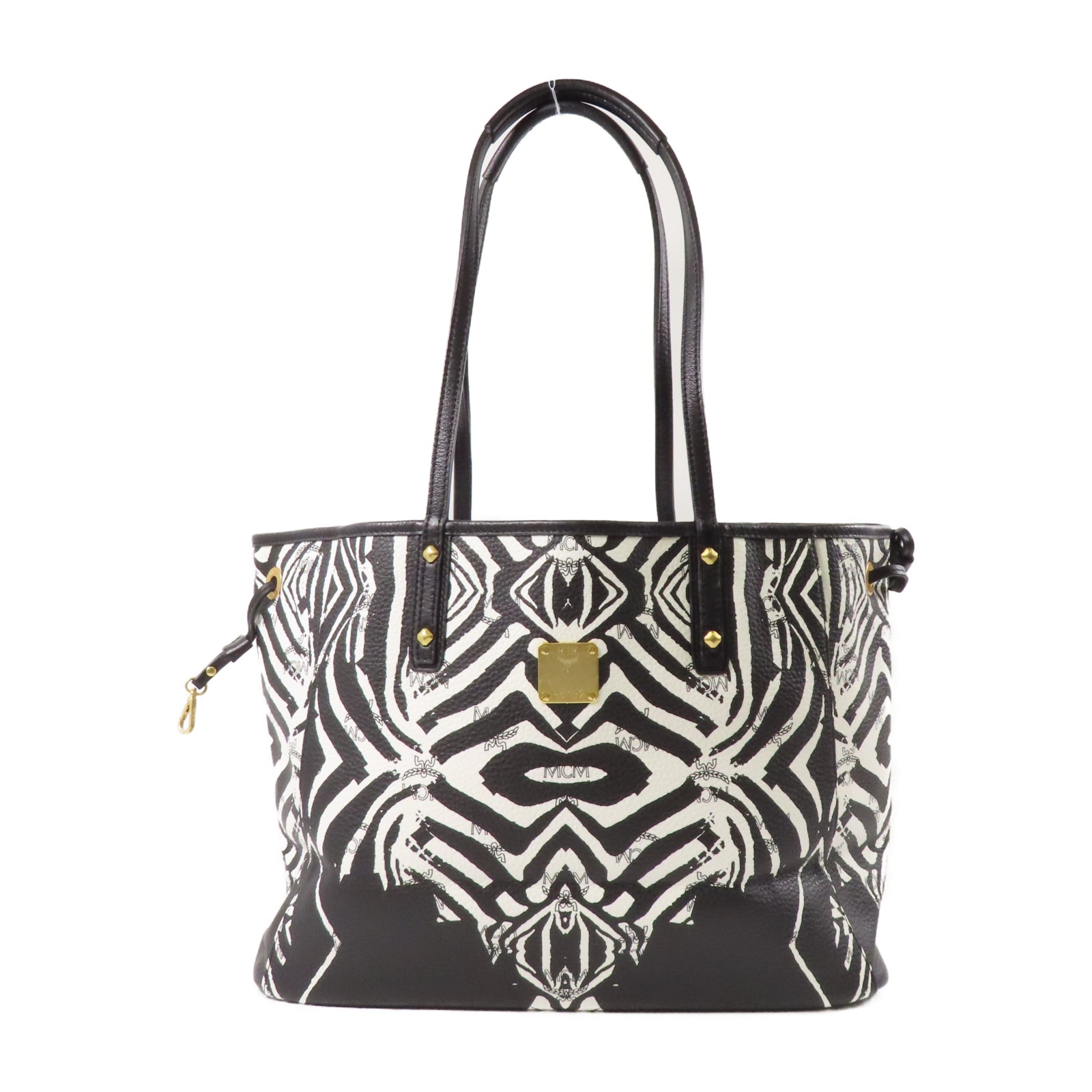 MCM 【激減優惠】皮革MCM Tote Bag金扣手挽袋黑色/白色