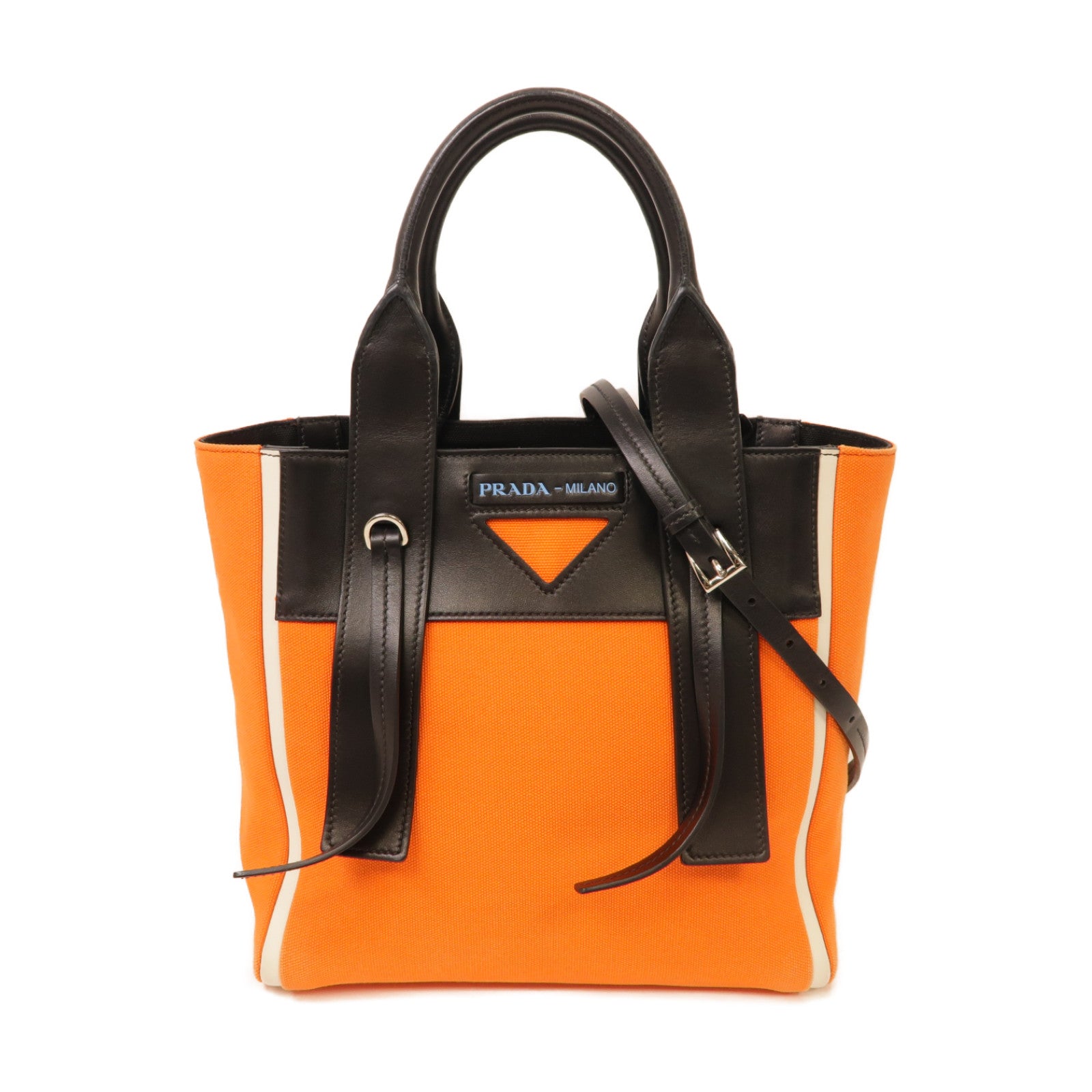 PRADA 帆布2way Shoulder Bag銀扣手挽肩背兩用袋橙色