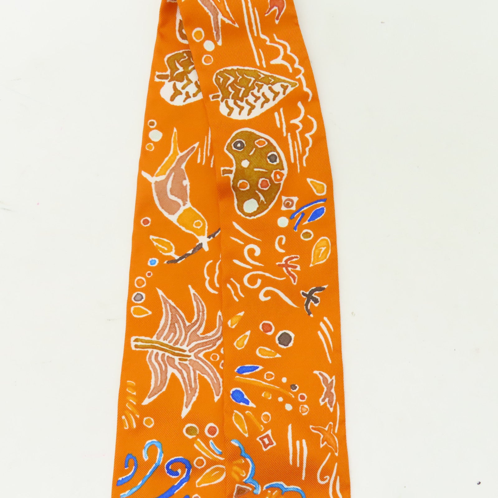 HERMES 【激減優惠】絲質Twilly絲巾橙色/藍色