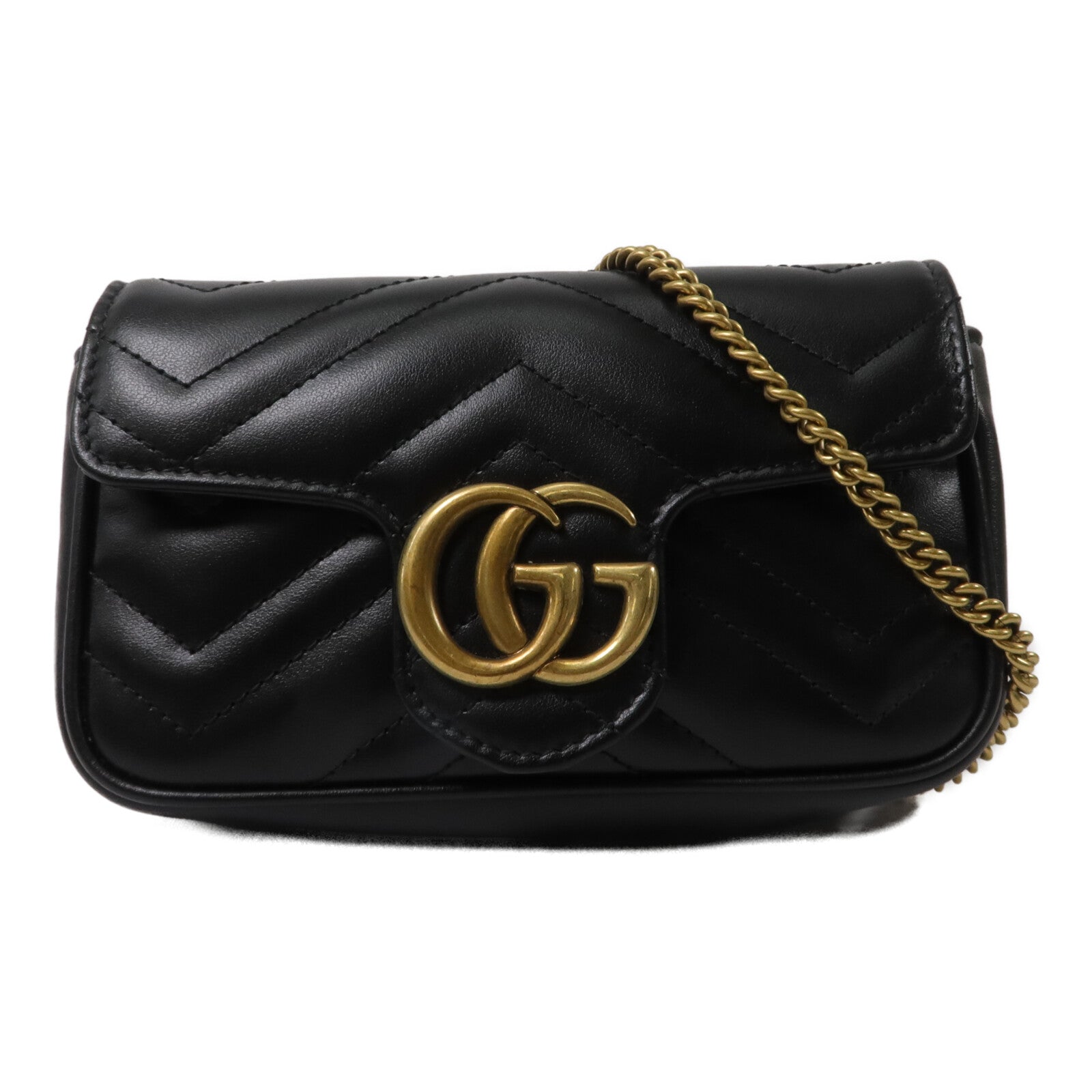 GUCCI 牛皮皮革GG Marmont Super Mini鏈帶肩背袋
