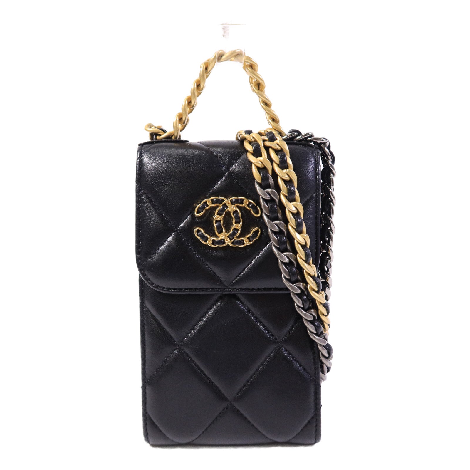 CHANEL 羊皮皮革Chanel 19 Phone Bag鏈帶手挽肩背兩用袋
