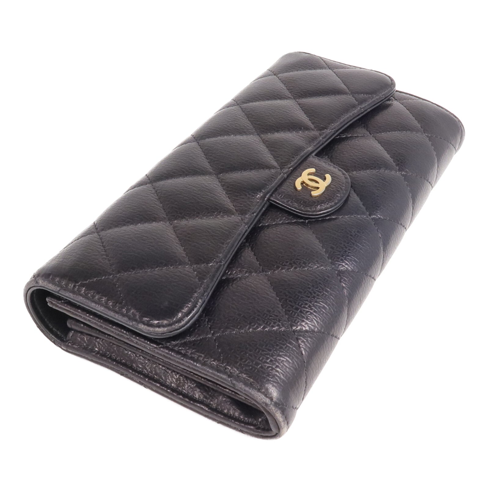 CHANEL 牛皮皮革Long Wallet金扣長錢包