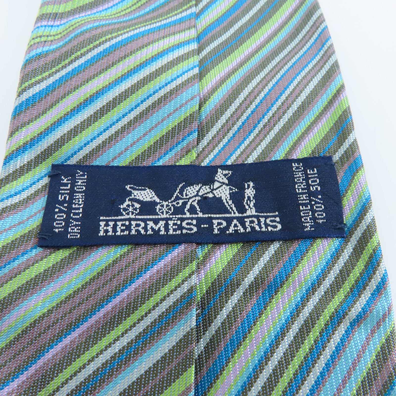 HERMES 絲質Tie領帶藍色/綠色