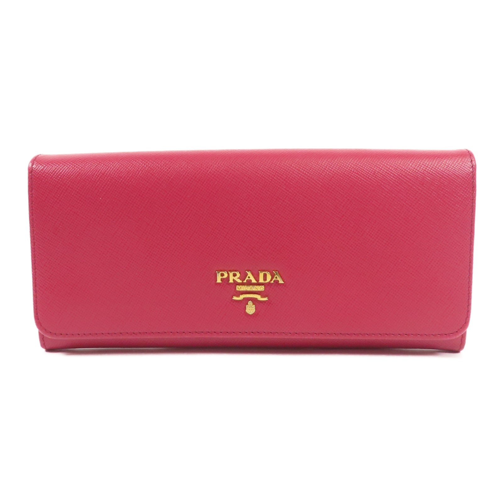 PRADA GHW Long Wallet Bi-fold Wallet Calfskin Leather Pink