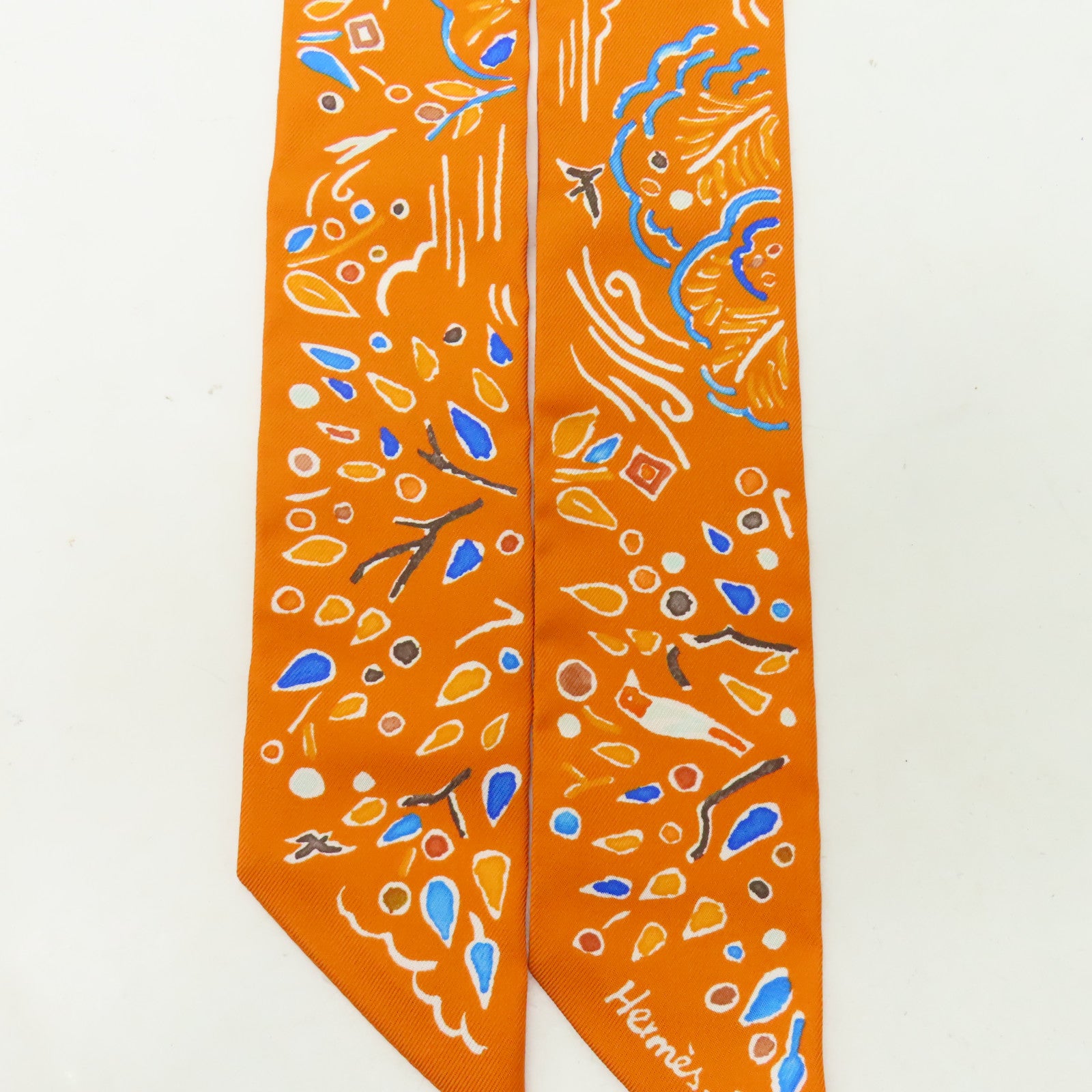HERMES 【激減優惠】絲質Twilly絲巾橙色/藍色