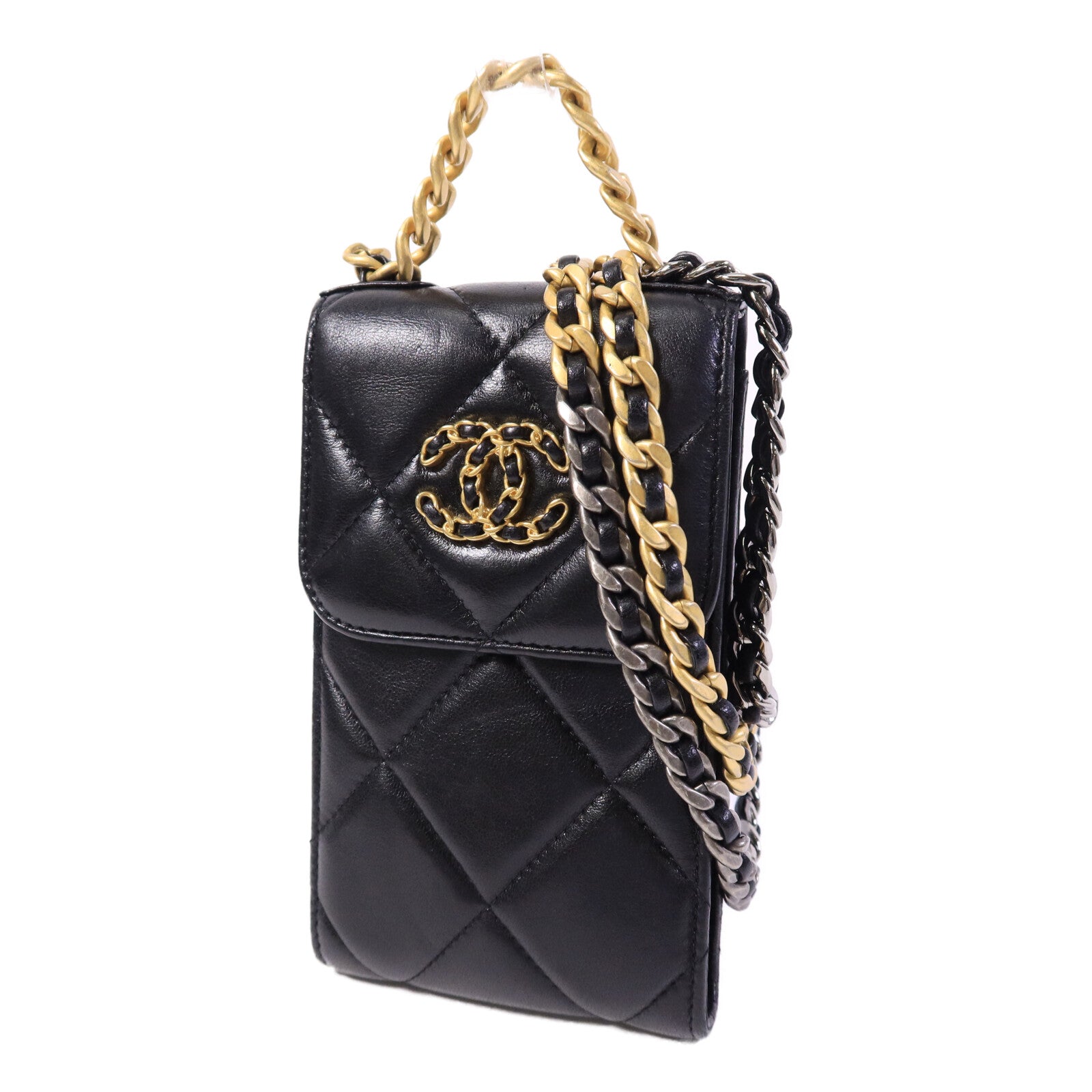 CHANEL 羊皮皮革Chanel 19 Phone Bag鏈帶手挽肩背兩用袋