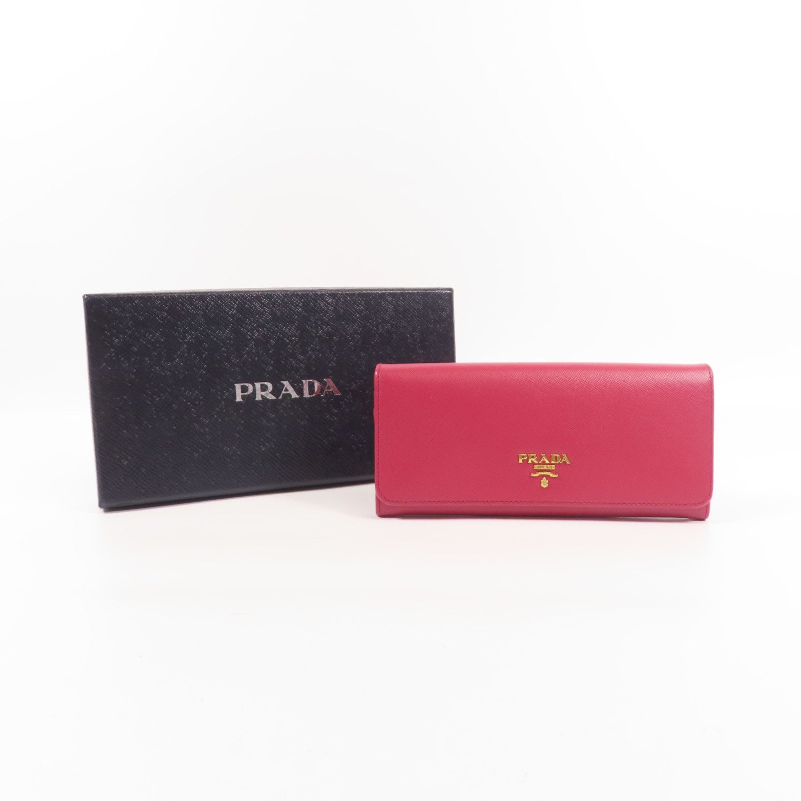 PRADA GHW Long Wallet Bi-fold Wallet Calfskin Leather Pink