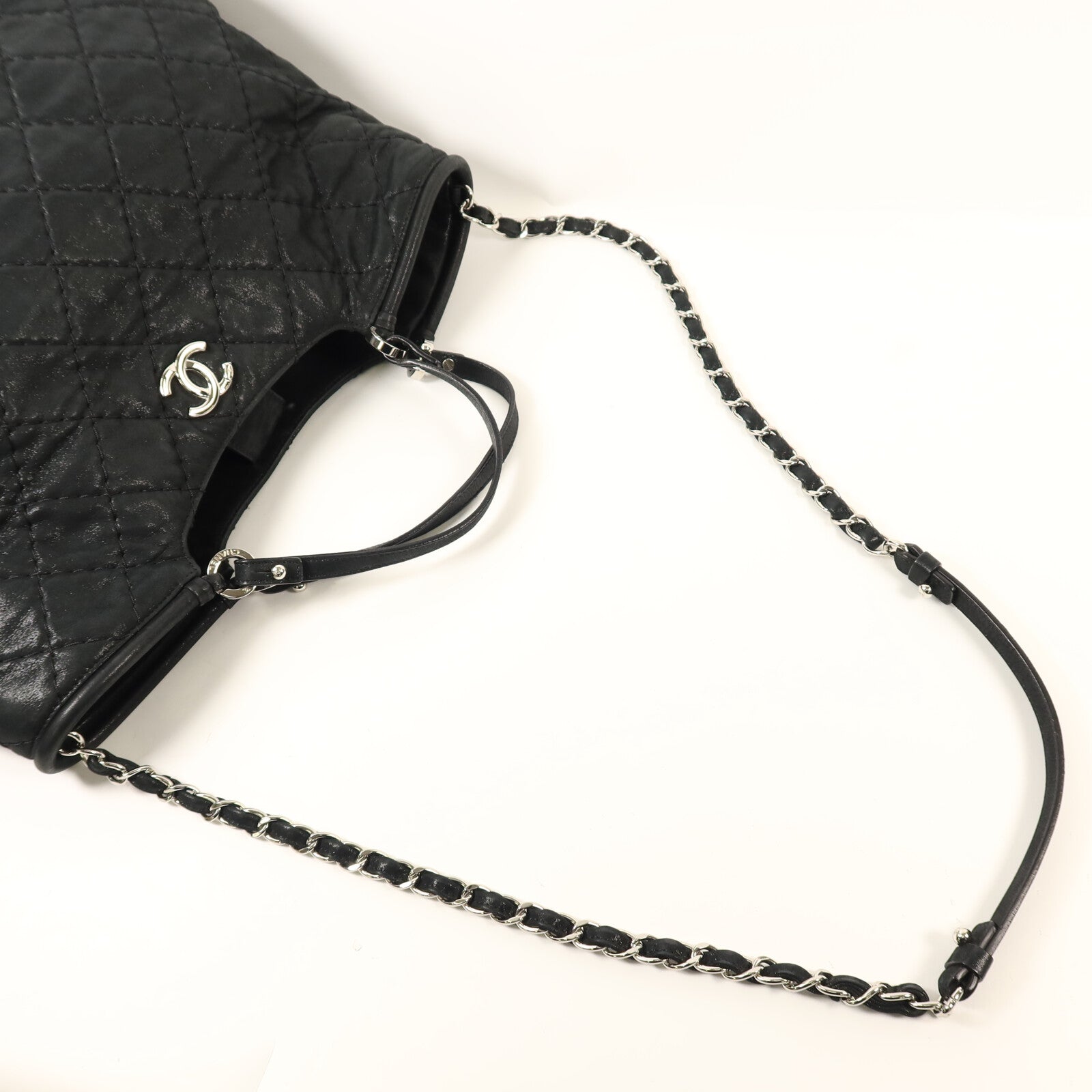 CHANEL 牛皮皮革Shoulder Bag銀扣手挽肩背兩用袋