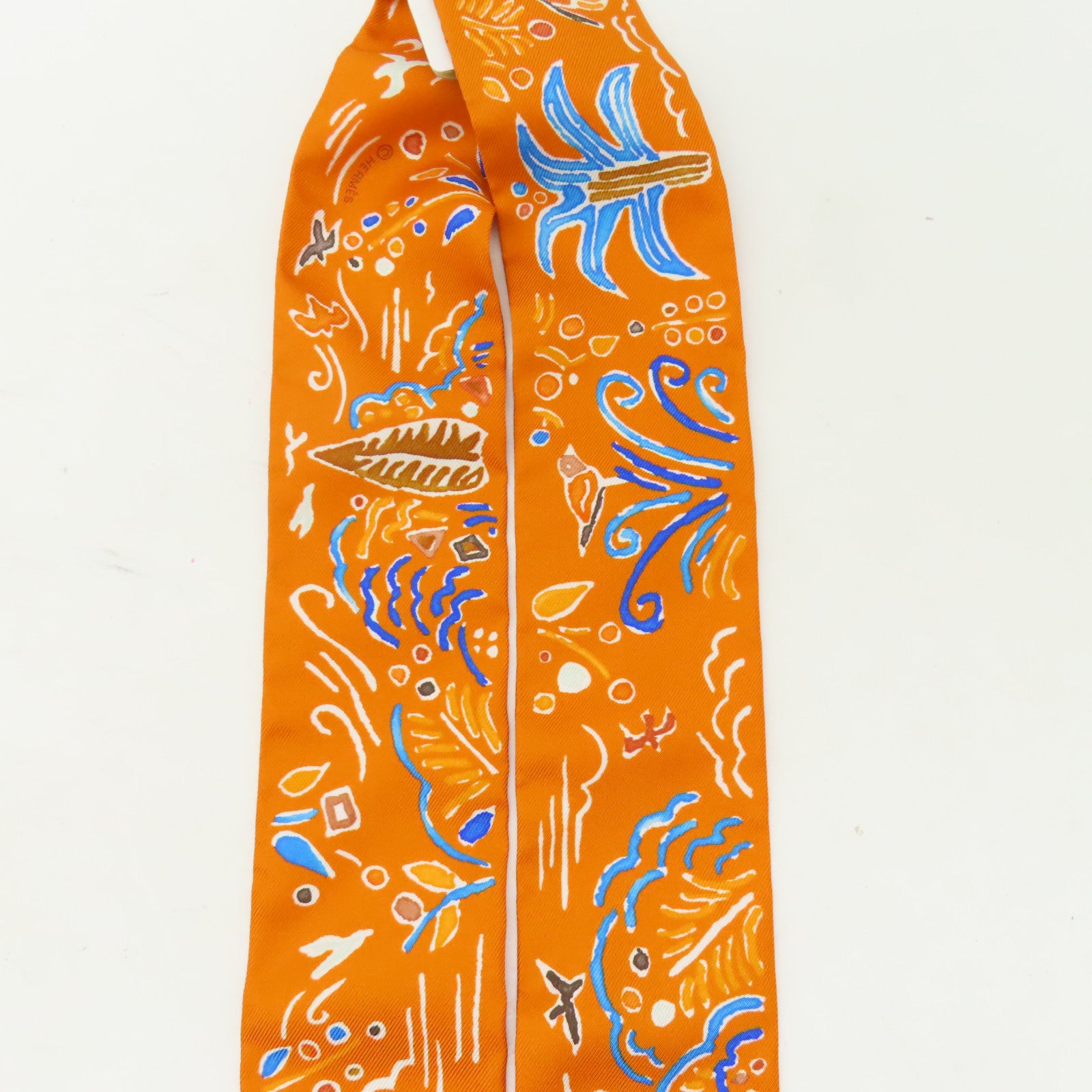 HERMES 【激減優惠】絲質Twilly絲巾橙色/藍色