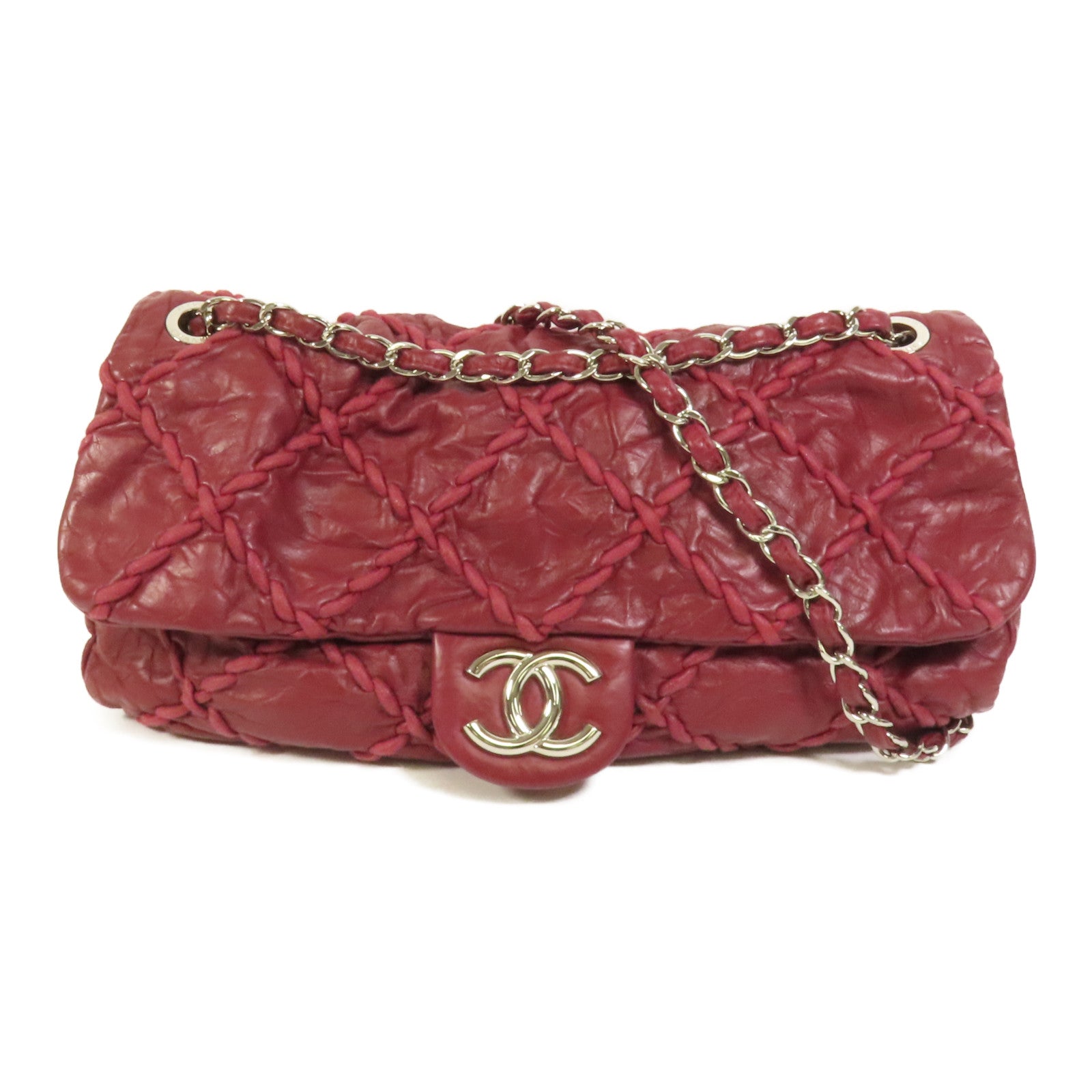 CHANEL 牛皮皮革Chain Shoulder銀扣鏈帶肩背袋