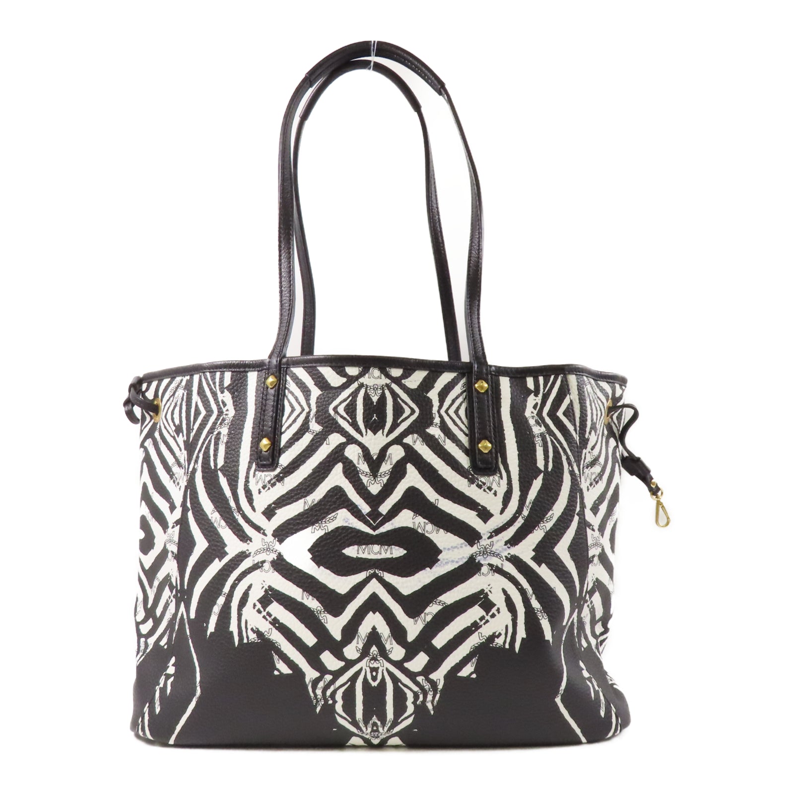 MCM 【激減優惠】皮革MCM Tote Bag金扣手挽袋黑色/白色