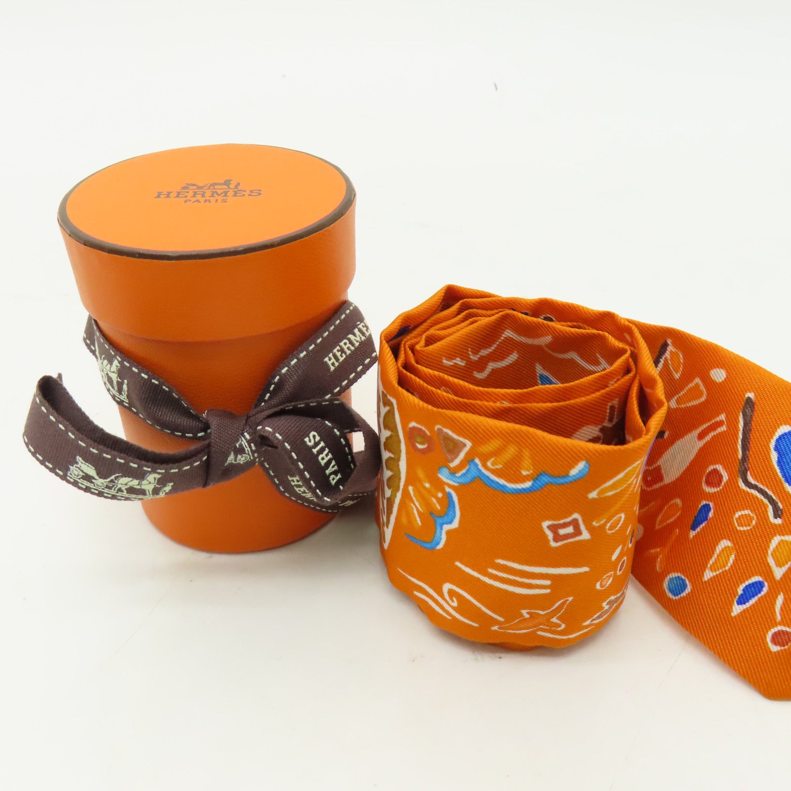 HERMES 【激減優惠】絲質Twilly絲巾橙色/藍色