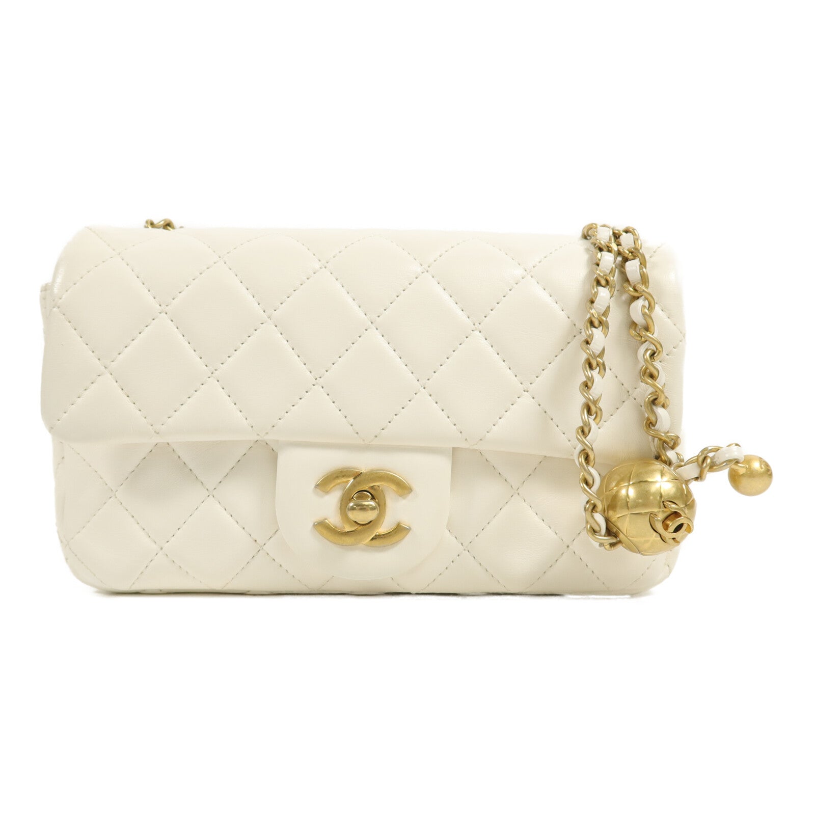 CHANEL 羊皮皮革Mini Classic 20 Gold Ball鏈帶肩背袋