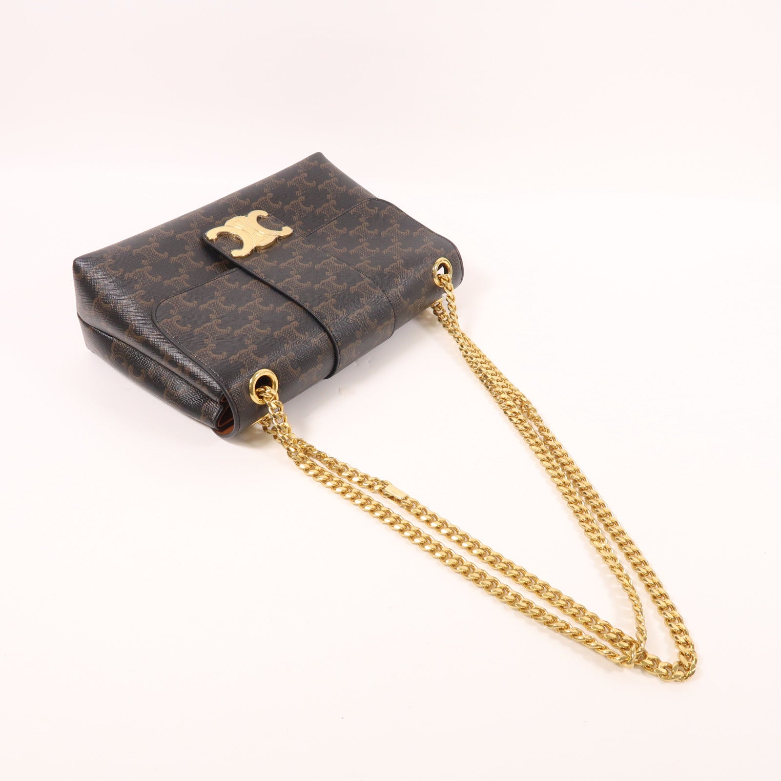 CELINE 塗層帆布Victoire Triomphe金扣鏈帶肩背袋