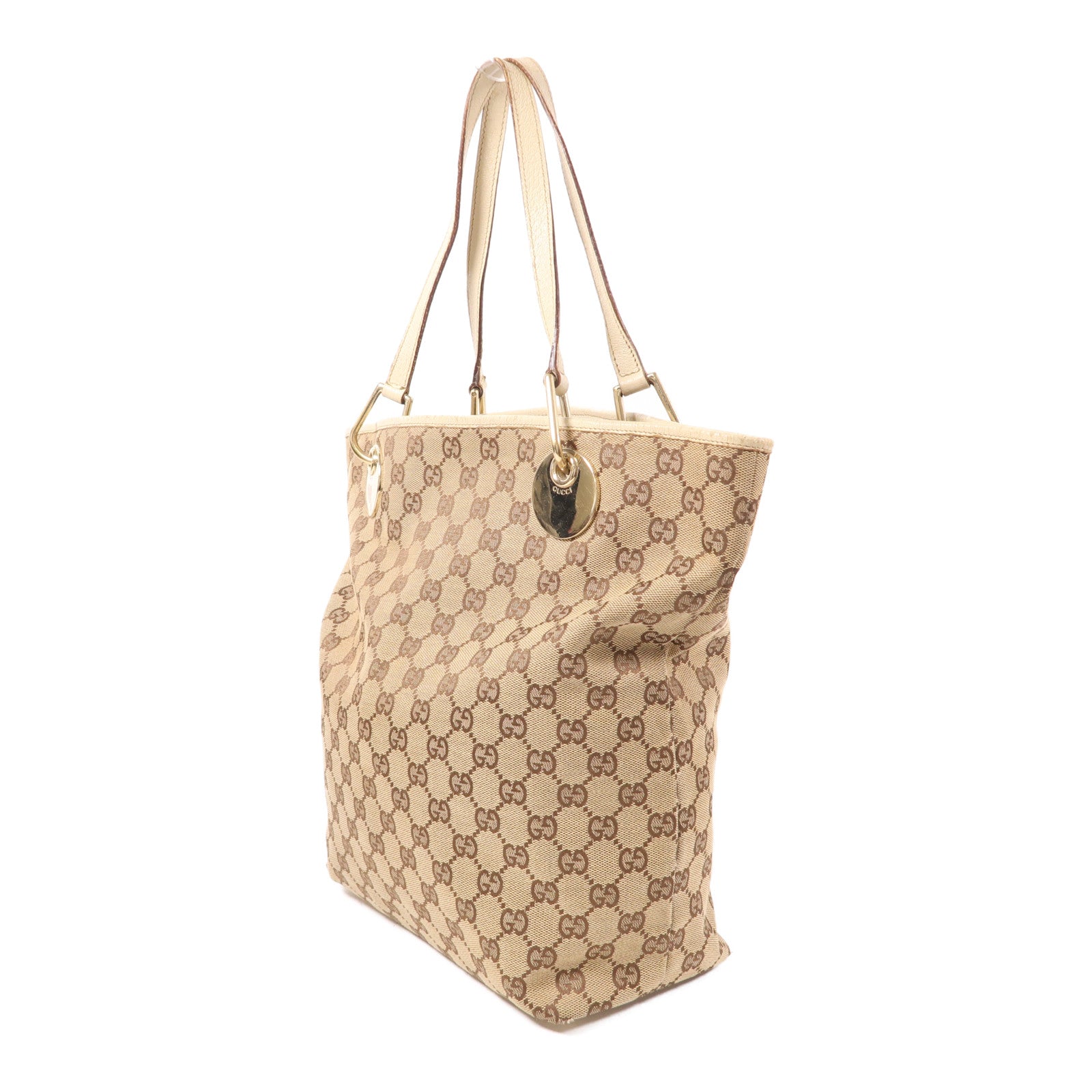 GUCCI GG GHW Shoulder Tote Bag 120836 GG Canvas Brown