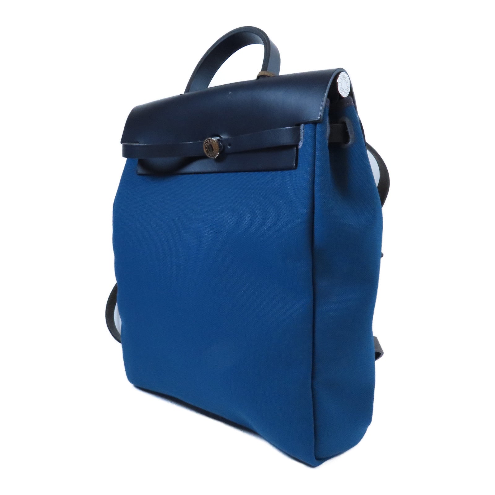 HERMES 帆布/皮革Herbag Backpack銀扣背包深藍色