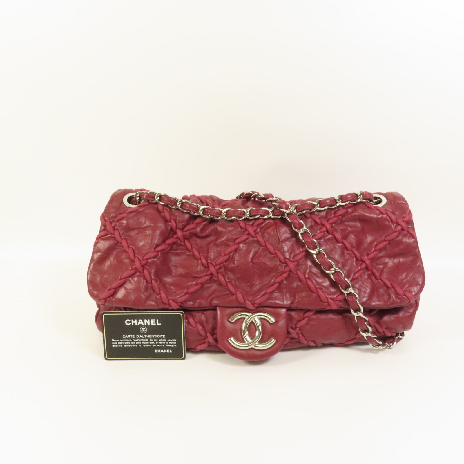 CHANEL 牛皮皮革Chain Shoulder銀扣鏈帶肩背袋