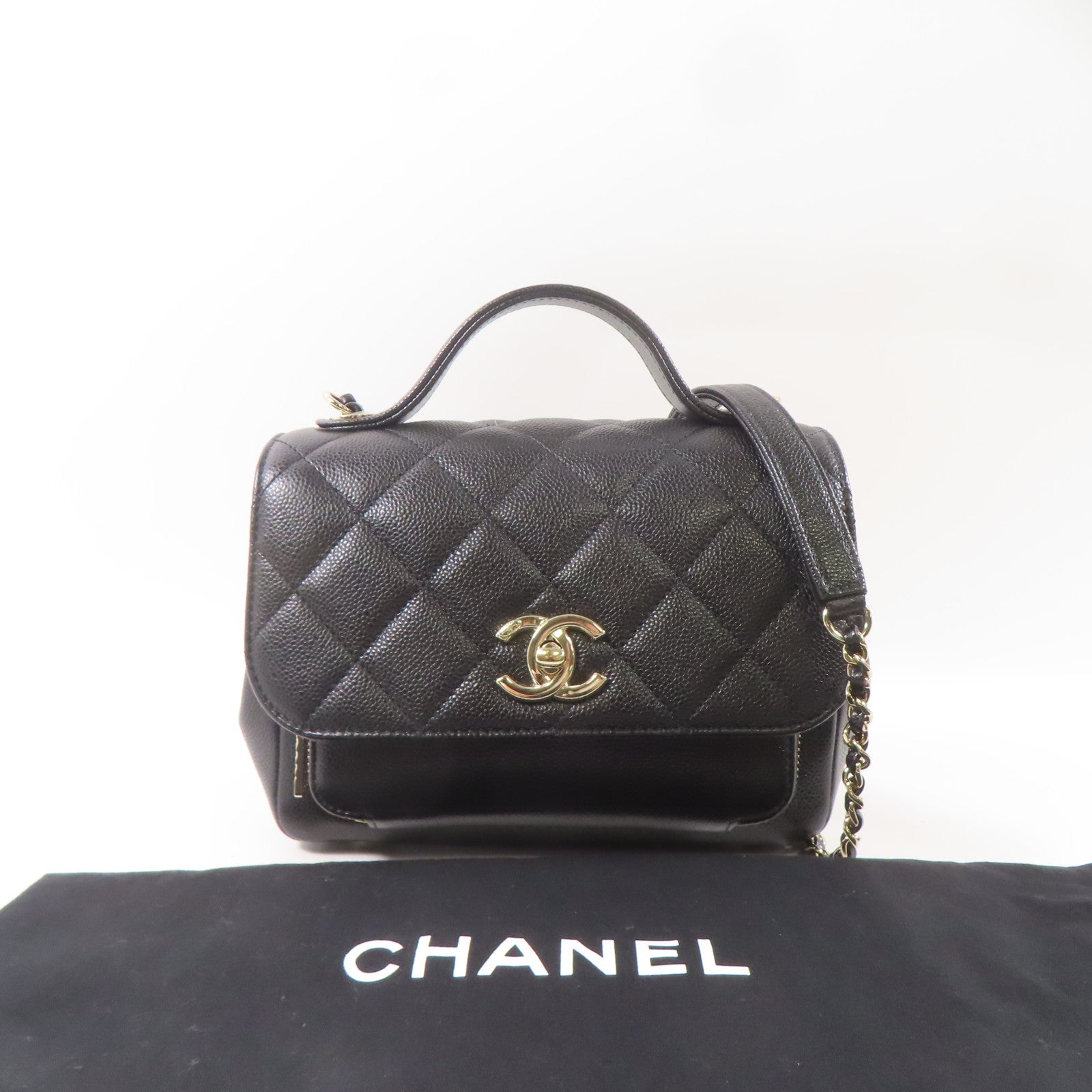 CHANEL 牛皮皮革2 Way Shoulder Bag金扣手挽肩背兩用袋黑色