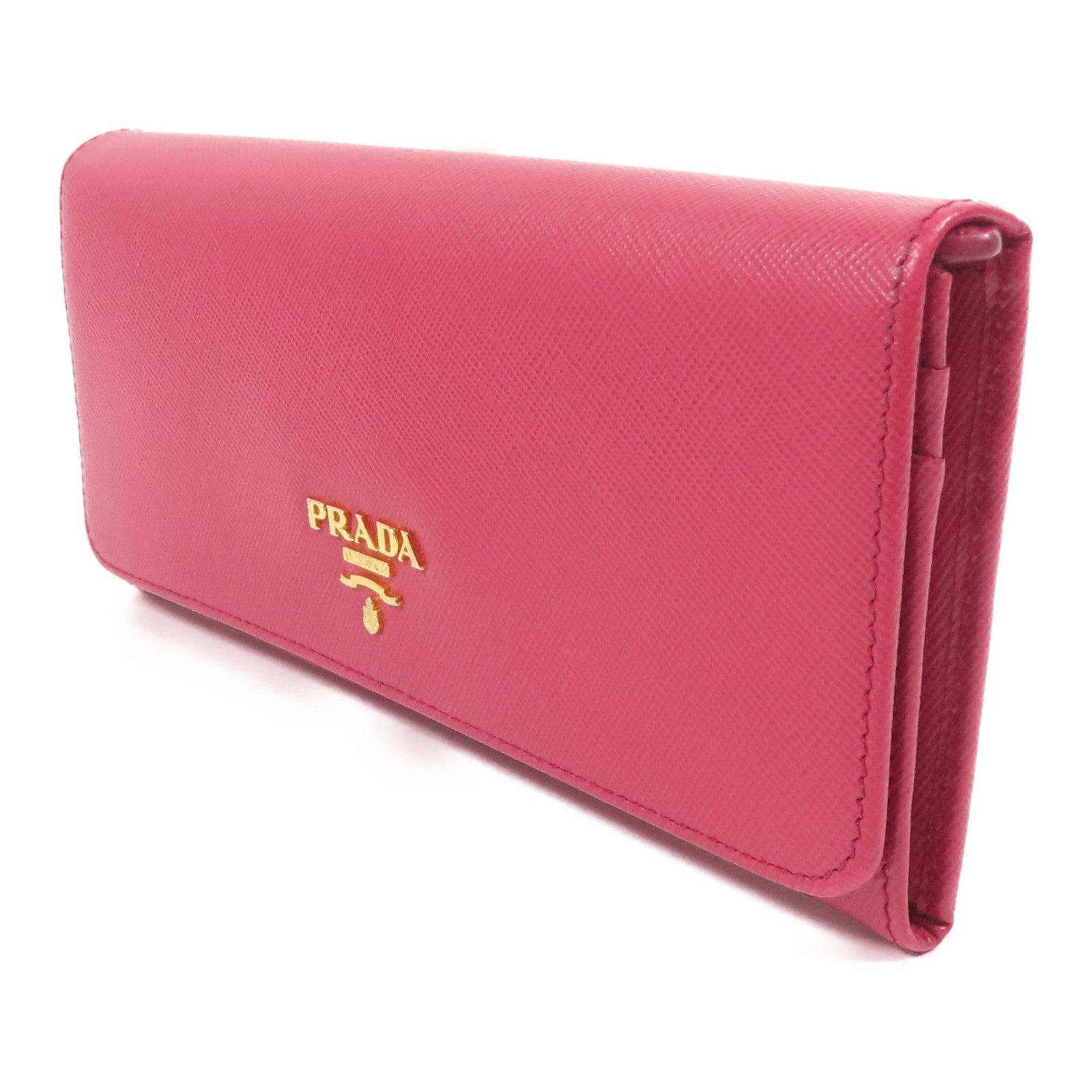 PRADA GHW Long Wallet Bi-fold Wallet Calfskin Leather Pink