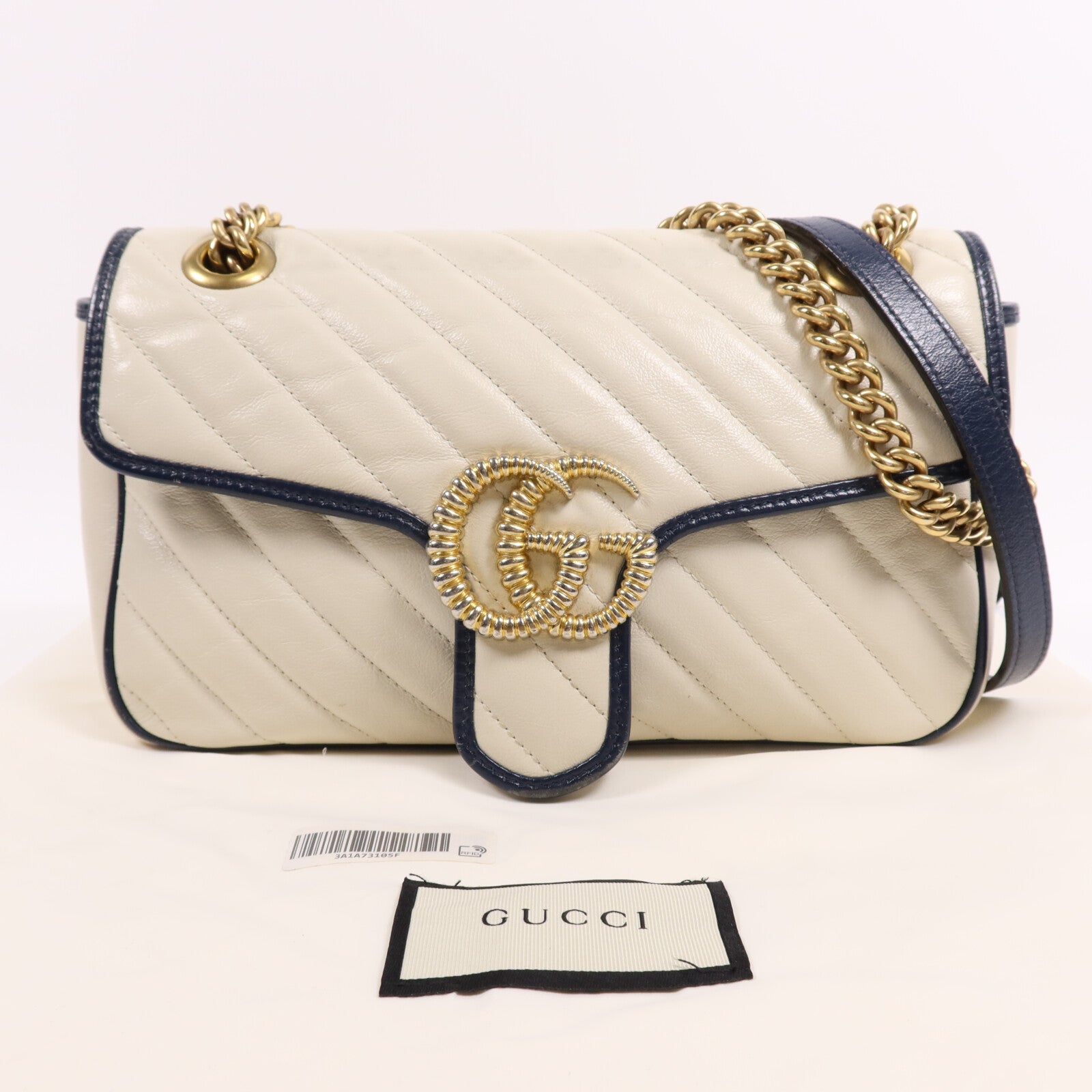 GUCCI 牛皮皮革GG Marmont金扣鏈帶肩背袋