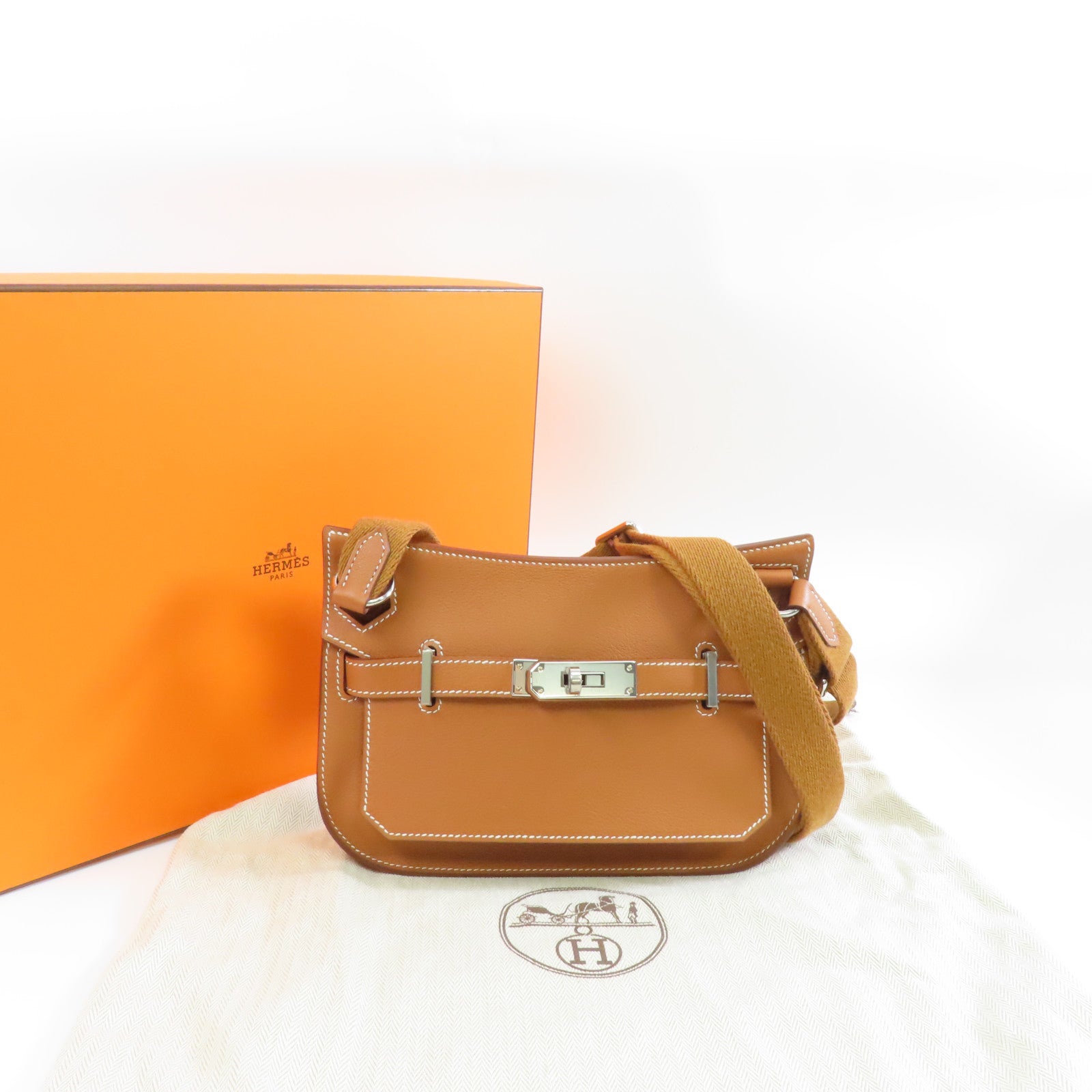 HERMES Evercolor皮革Mini Jypsiere銀扣肩背袋Gold/棕色