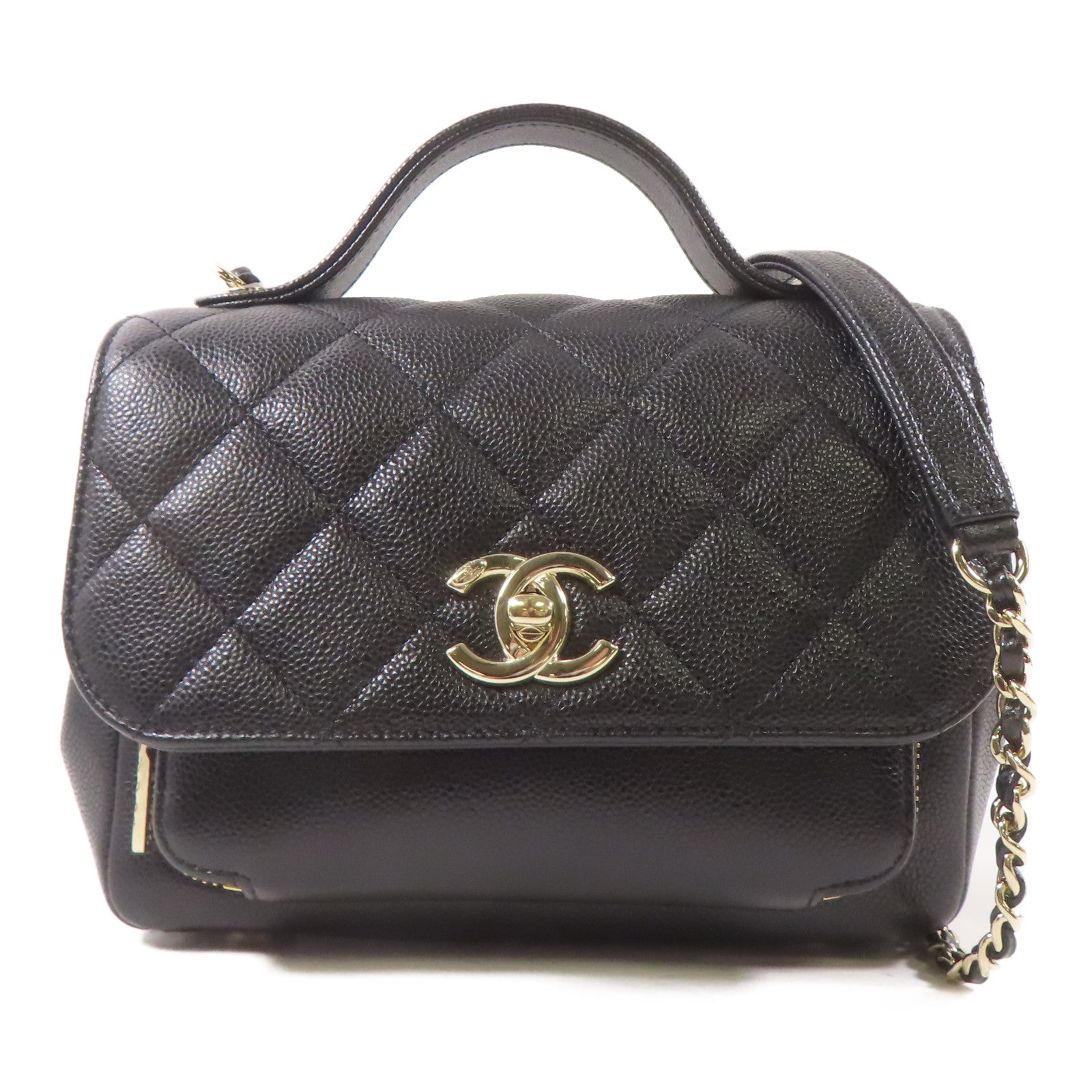 CHANEL 牛皮皮革2 Way Shoulder Bag金扣手挽肩背兩用袋黑色