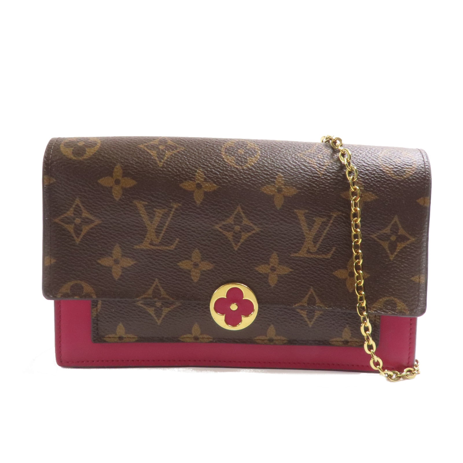 LOUIS VUITTON Monogram Flore Chain Wallet金扣鏈帶肩背袋