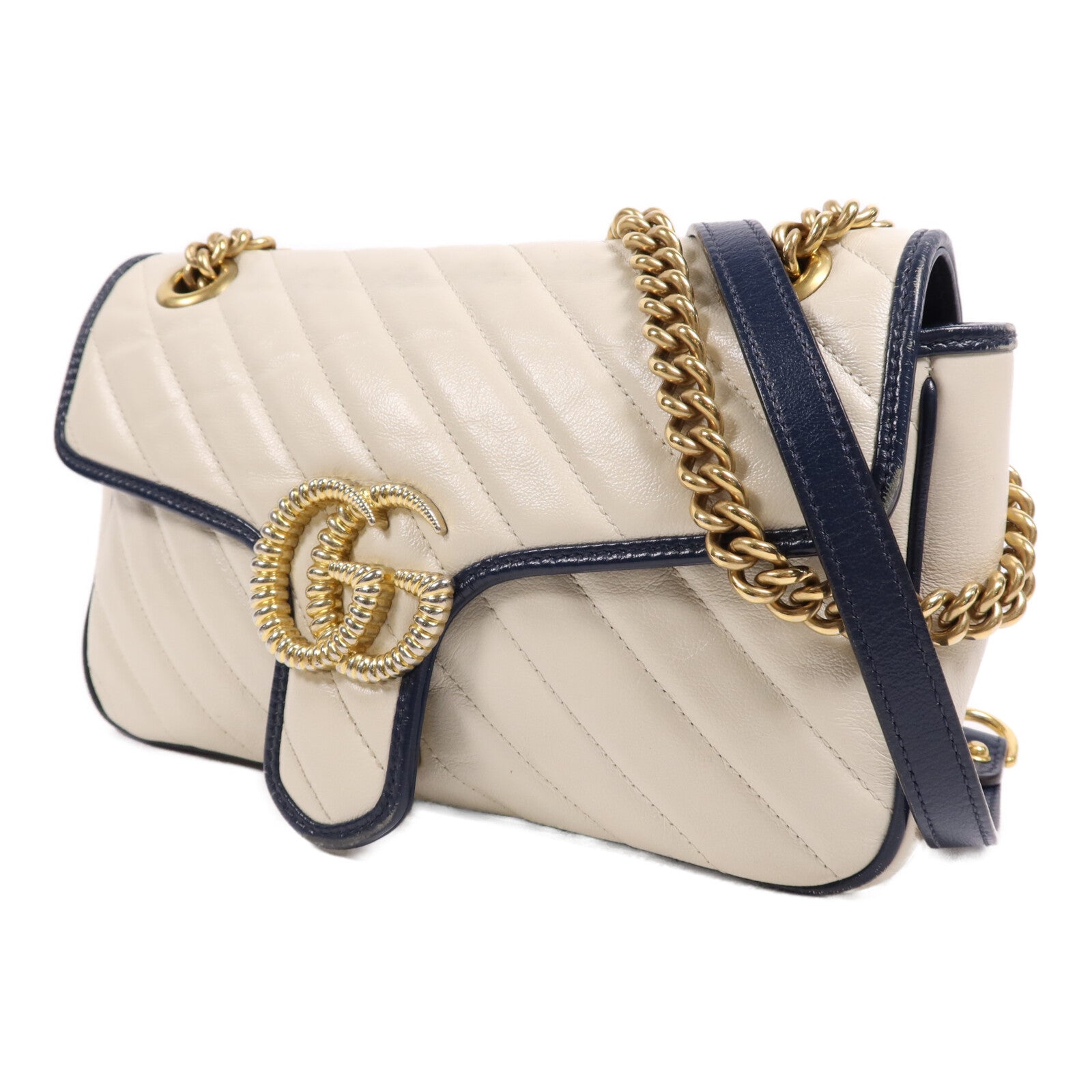 GUCCI 牛皮皮革GG Marmont金扣鏈帶肩背袋