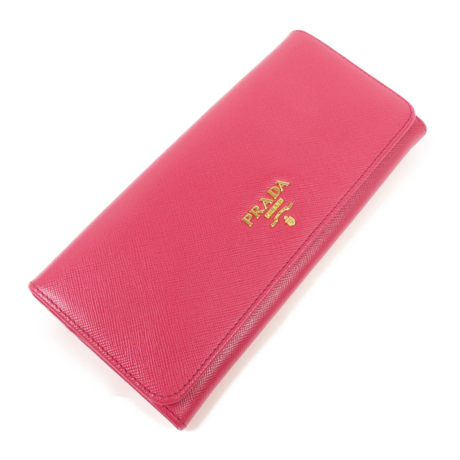 PRADA GHW Long Wallet Bi-fold Wallet Calfskin Leather Pink