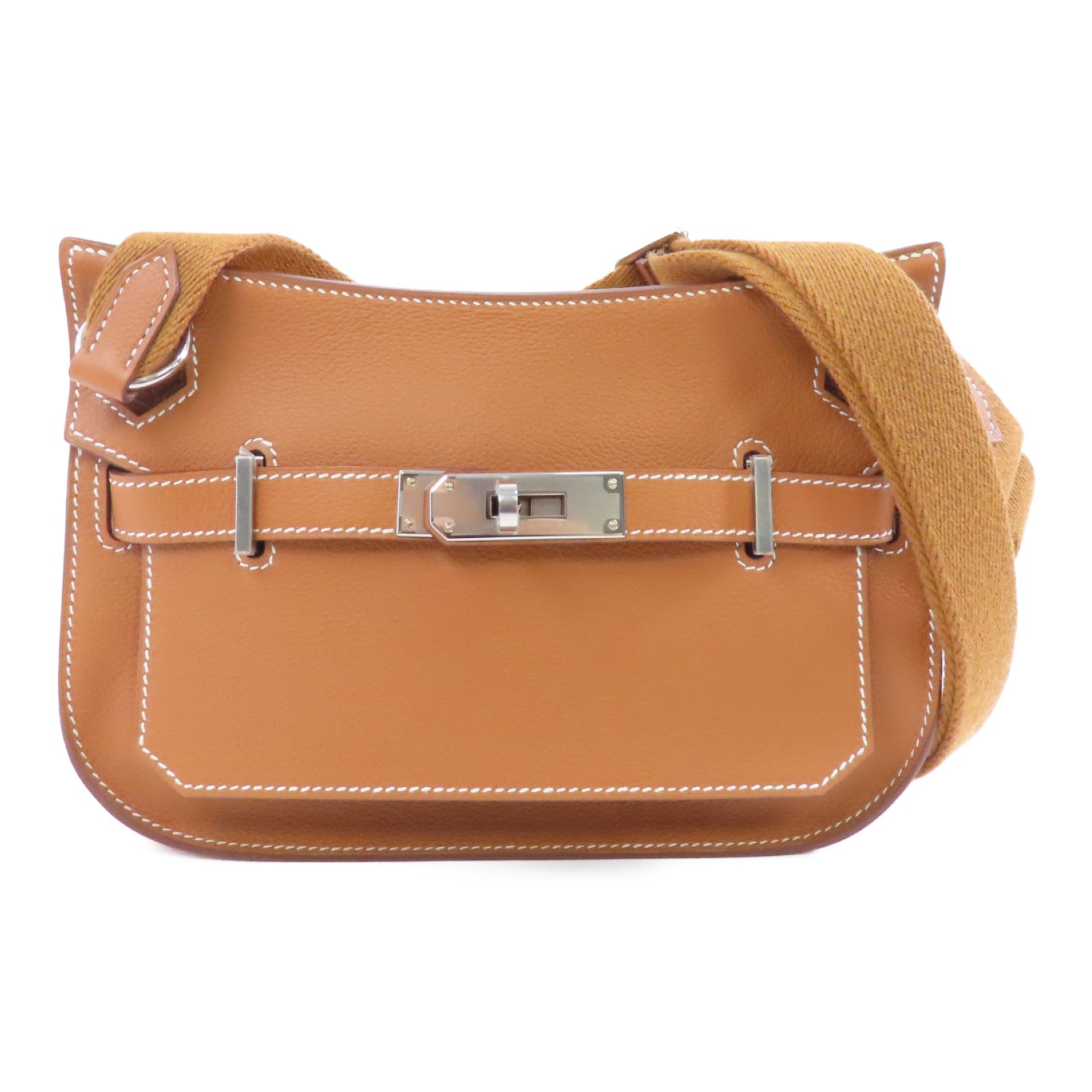 HERMES Evercolor皮革Mini Jypsiere銀扣肩背袋Gold/棕色