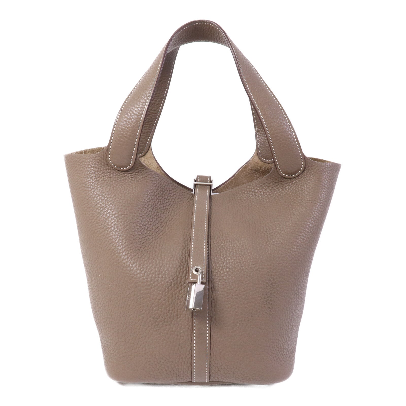 HERMES Clemence皮革Picotin MM銀扣手挽袋Etoupe