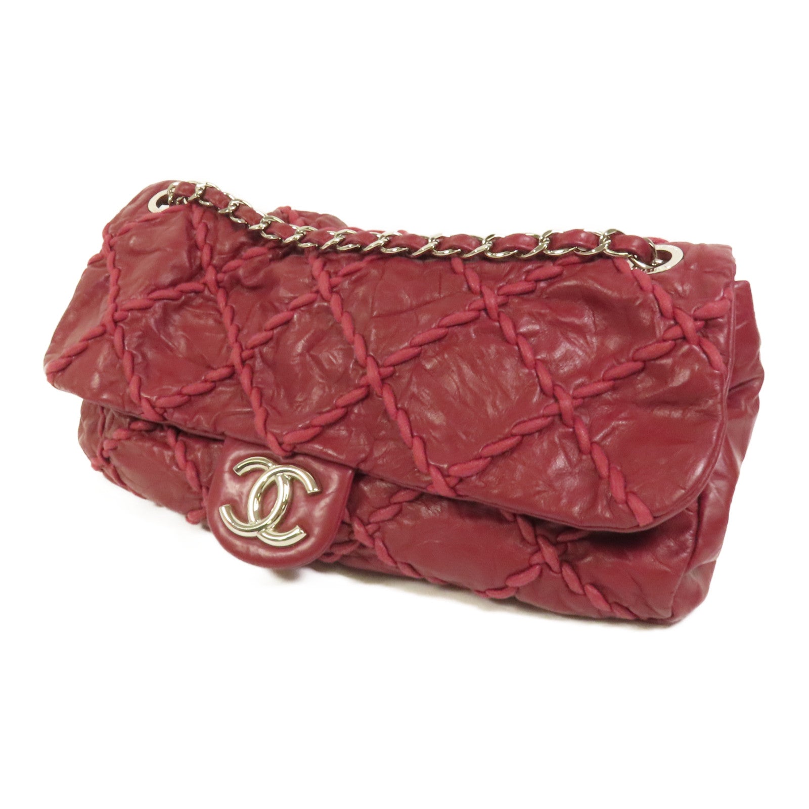 CHANEL 牛皮皮革Chain Shoulder銀扣鏈帶肩背袋