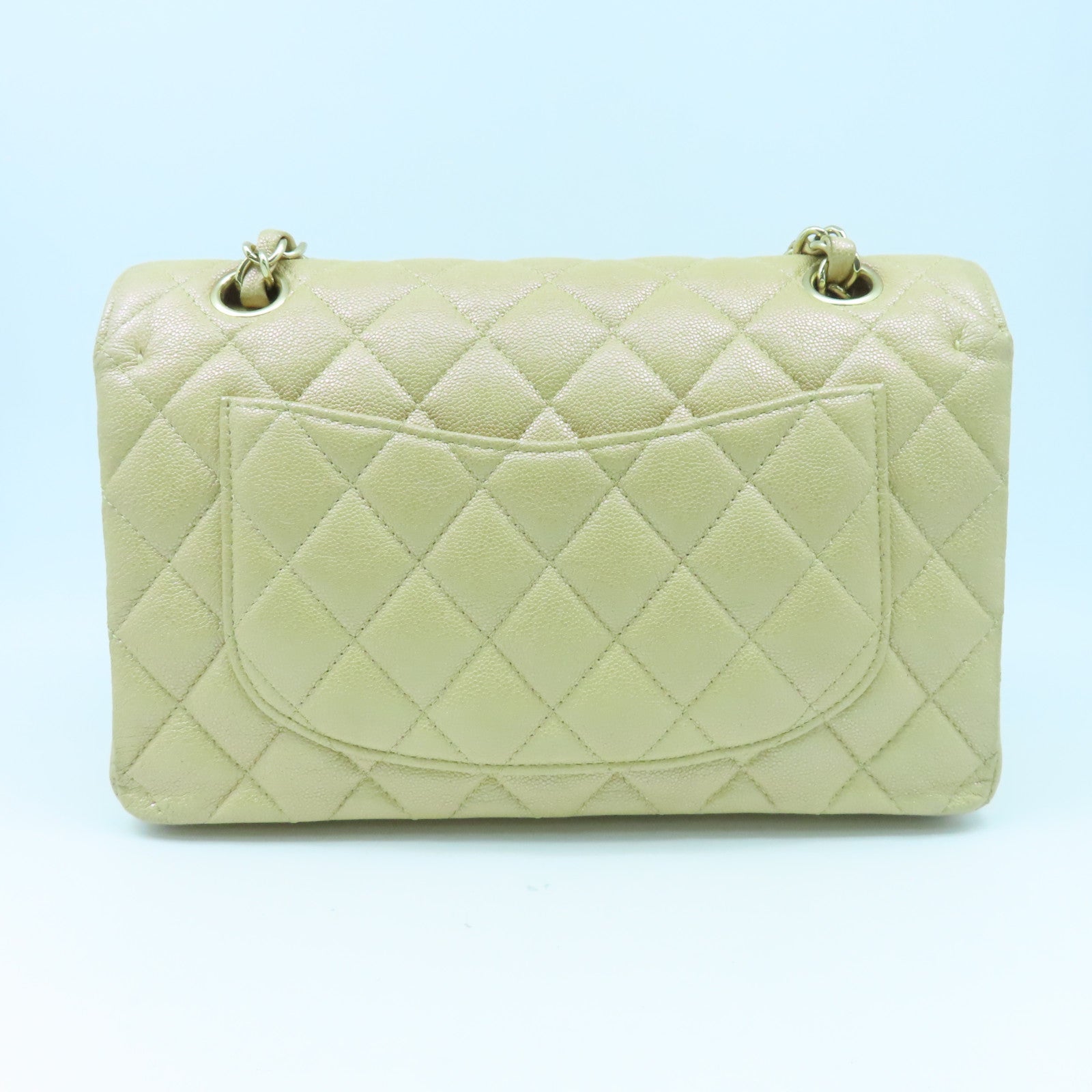 CHANEL 【清倉大減價】菱格Caviar皮革Classic Small金扣鏈帶肩背袋淺黃色