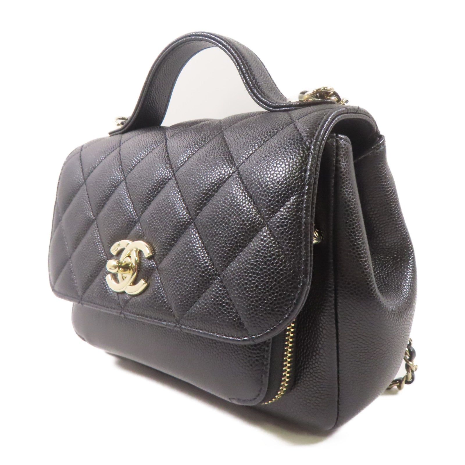 CHANEL 牛皮皮革2 Way Shoulder Bag金扣手挽肩背兩用袋黑色