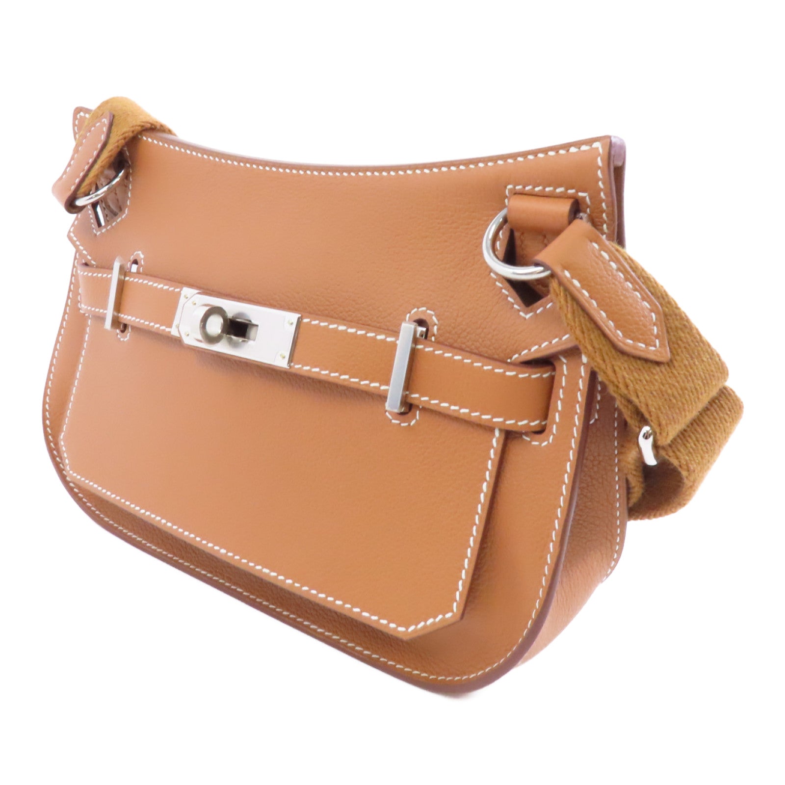 HERMES Evercolor皮革Mini Jypsiere銀扣肩背袋Gold/棕色