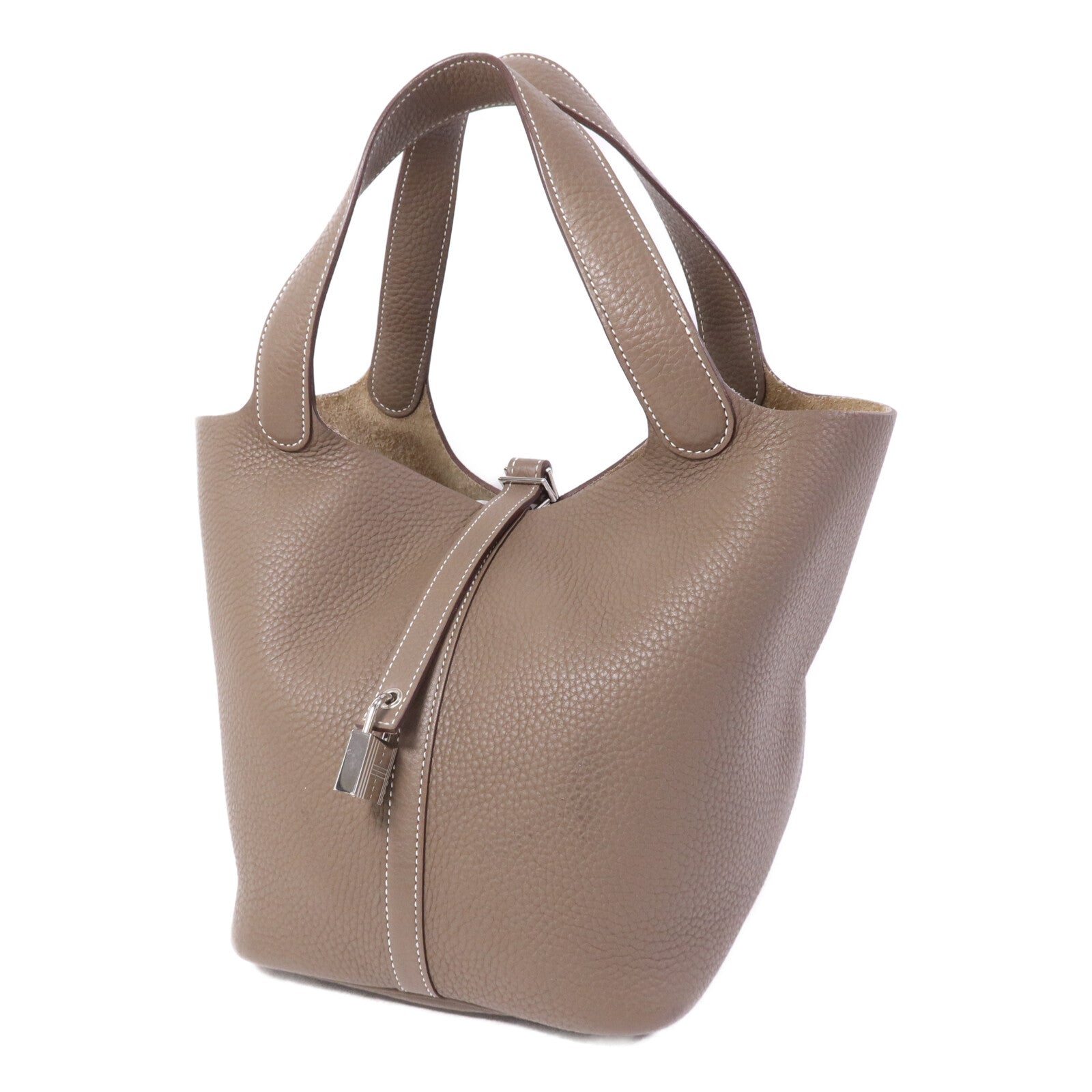 HERMES Clemence皮革Picotin MM銀扣手挽袋Etoupe