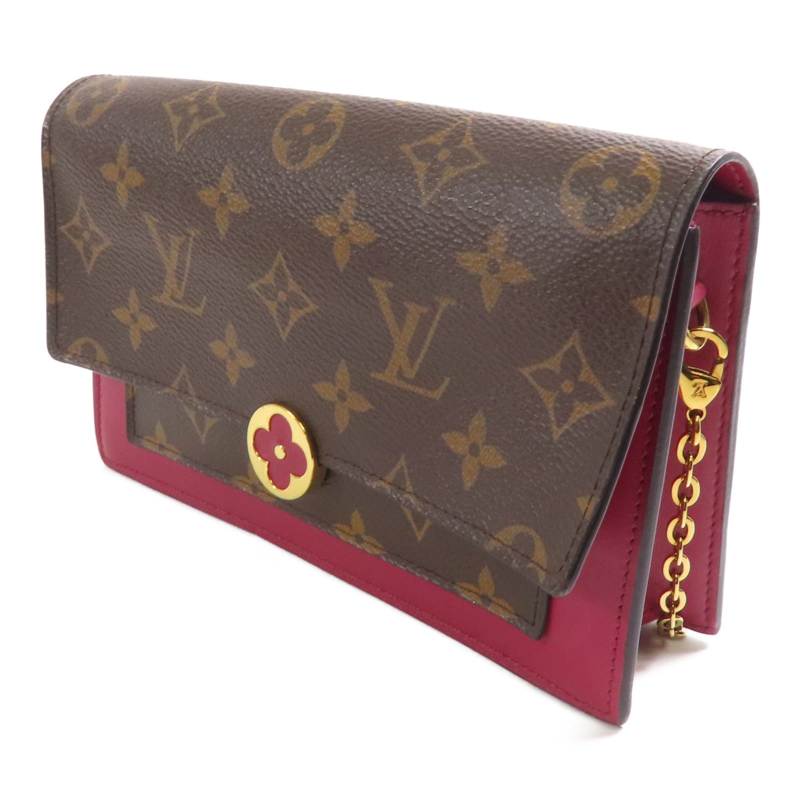 LOUIS VUITTON Monogram Flore Chain Wallet金扣鏈帶肩背袋