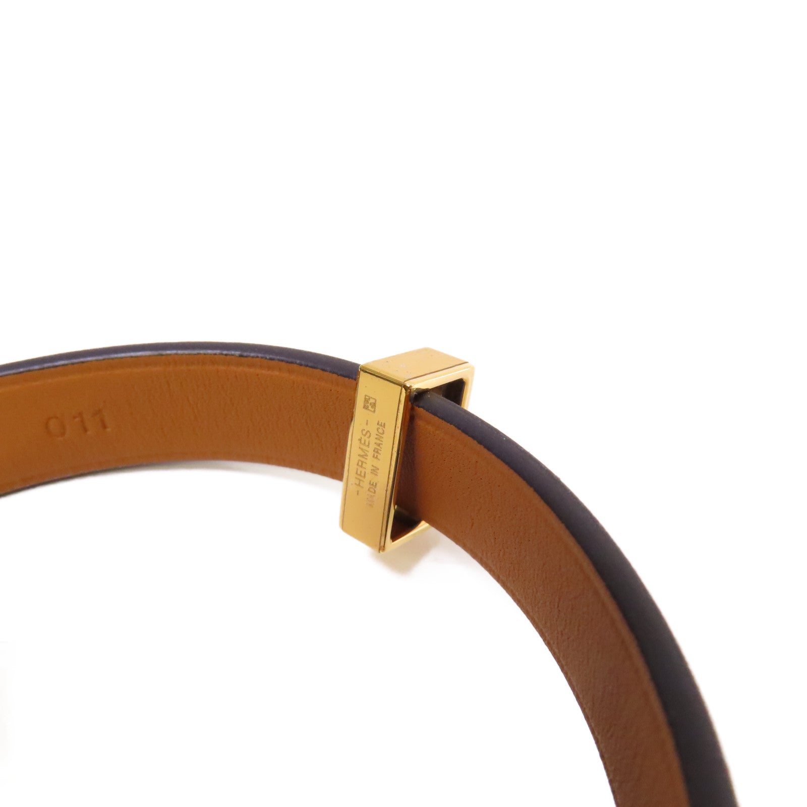 HERMES 【激減優惠】牛皮皮革/金屬Mini Dog Double Tour Bracelet金扣手鐲黑色/金色#T2