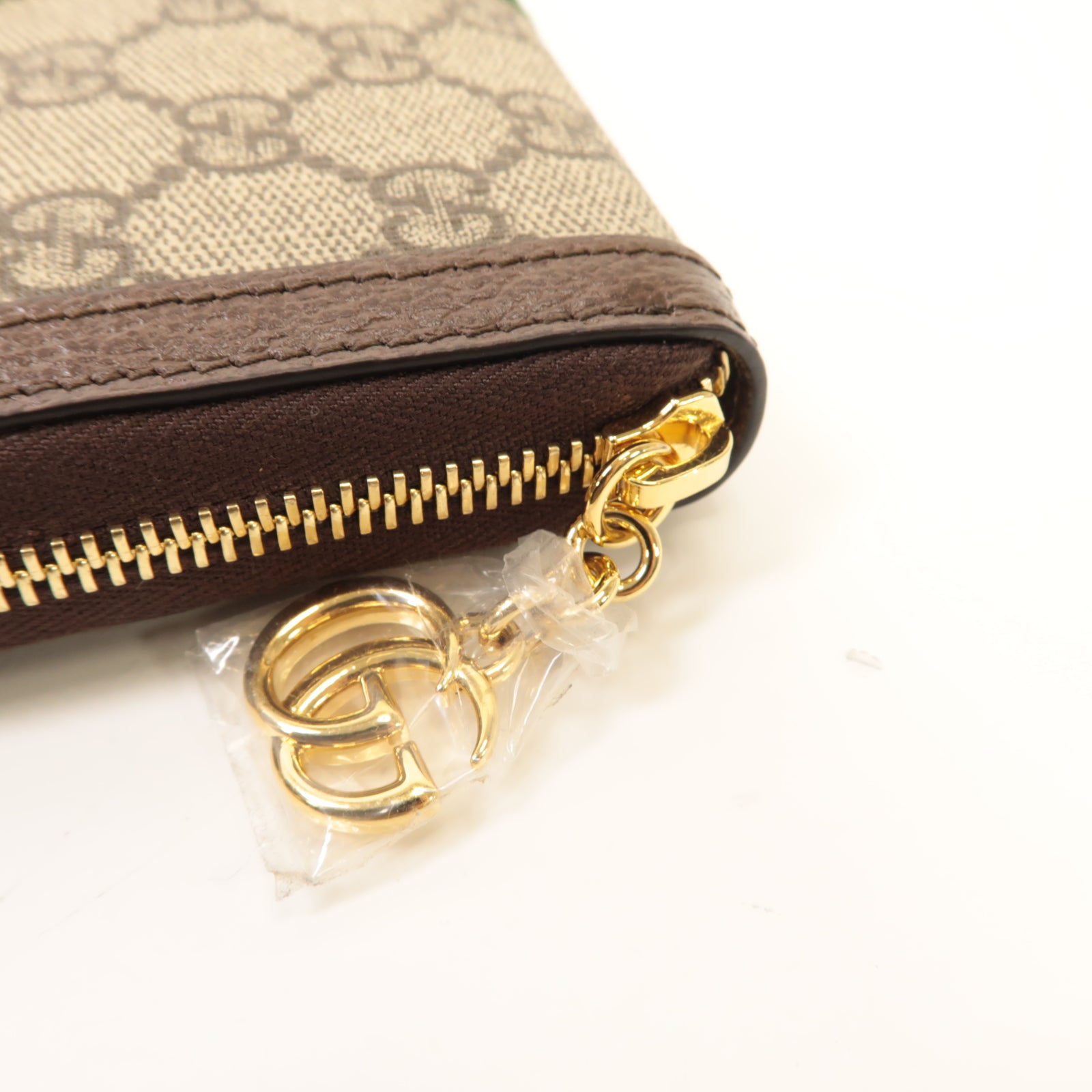 GUCCI 塗層帆布Zipped Long Wallet金扣長錢包棕色