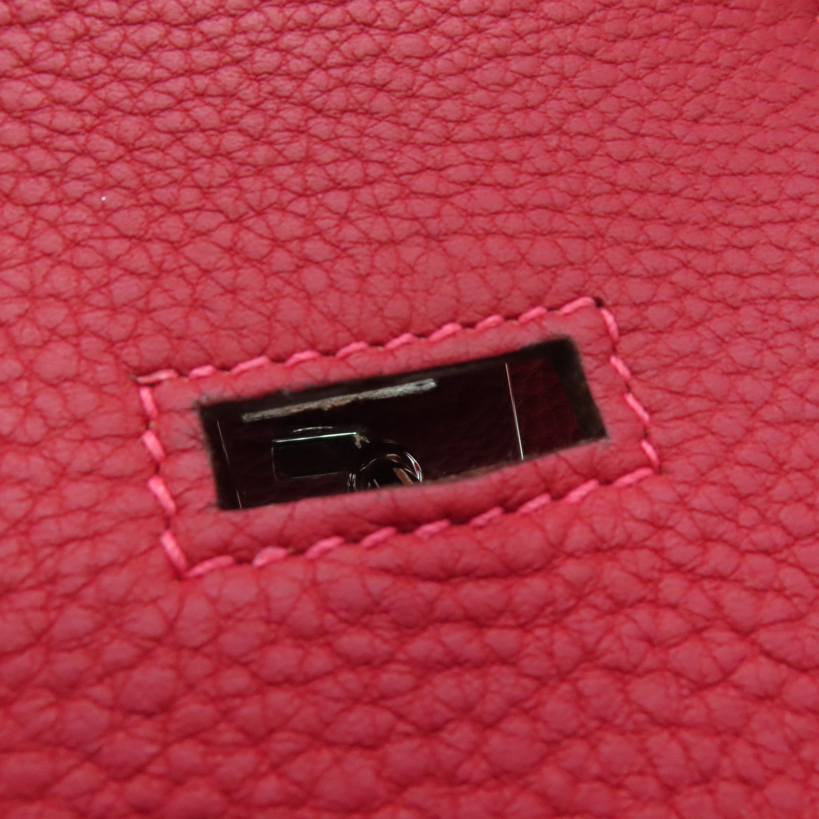 HERMES Clemence皮革Shoulder Birkin銀扣肩背袋紅色