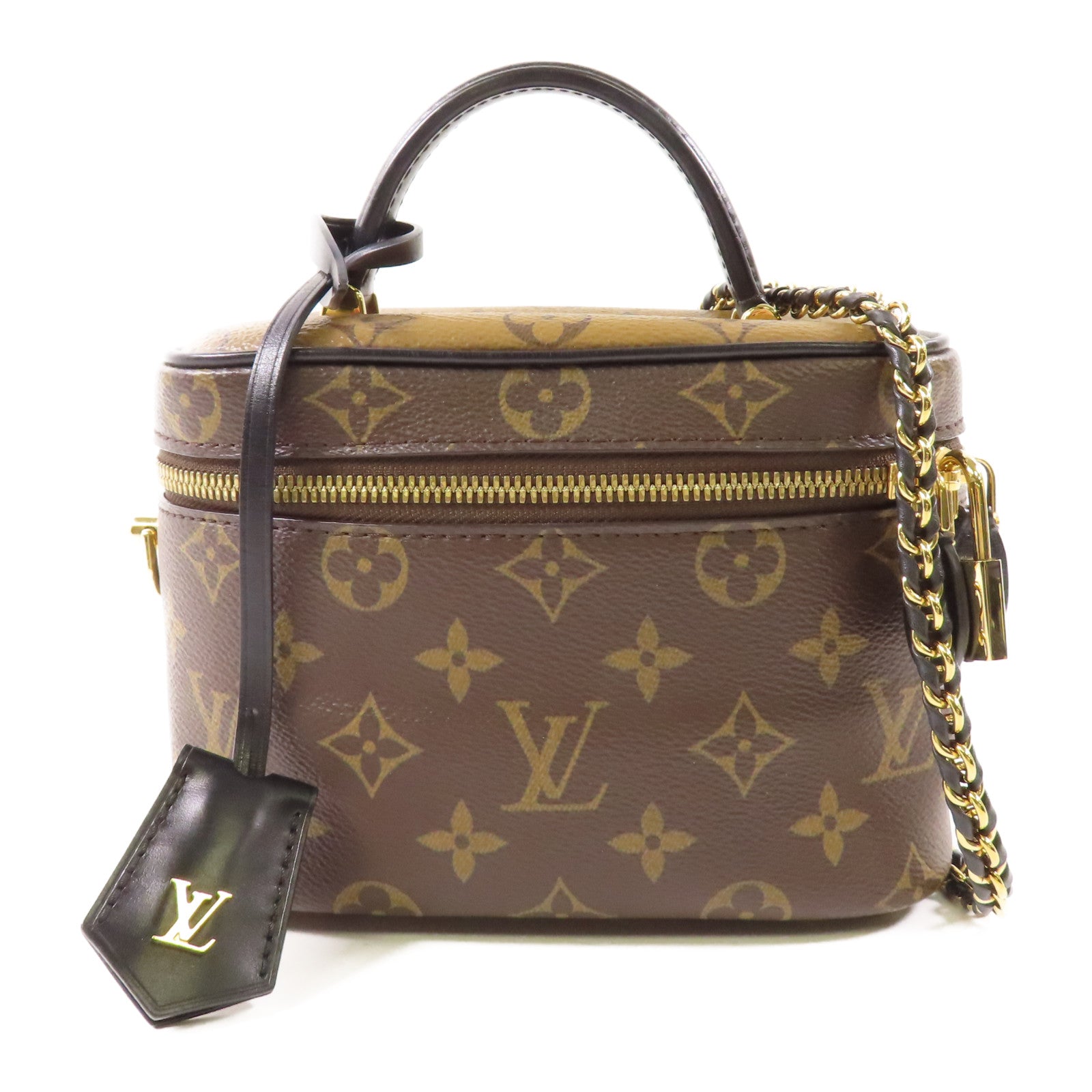 LOUIS VUITTON Monogram Reverse Vanity PM金扣手挽肩背兩用袋棕色