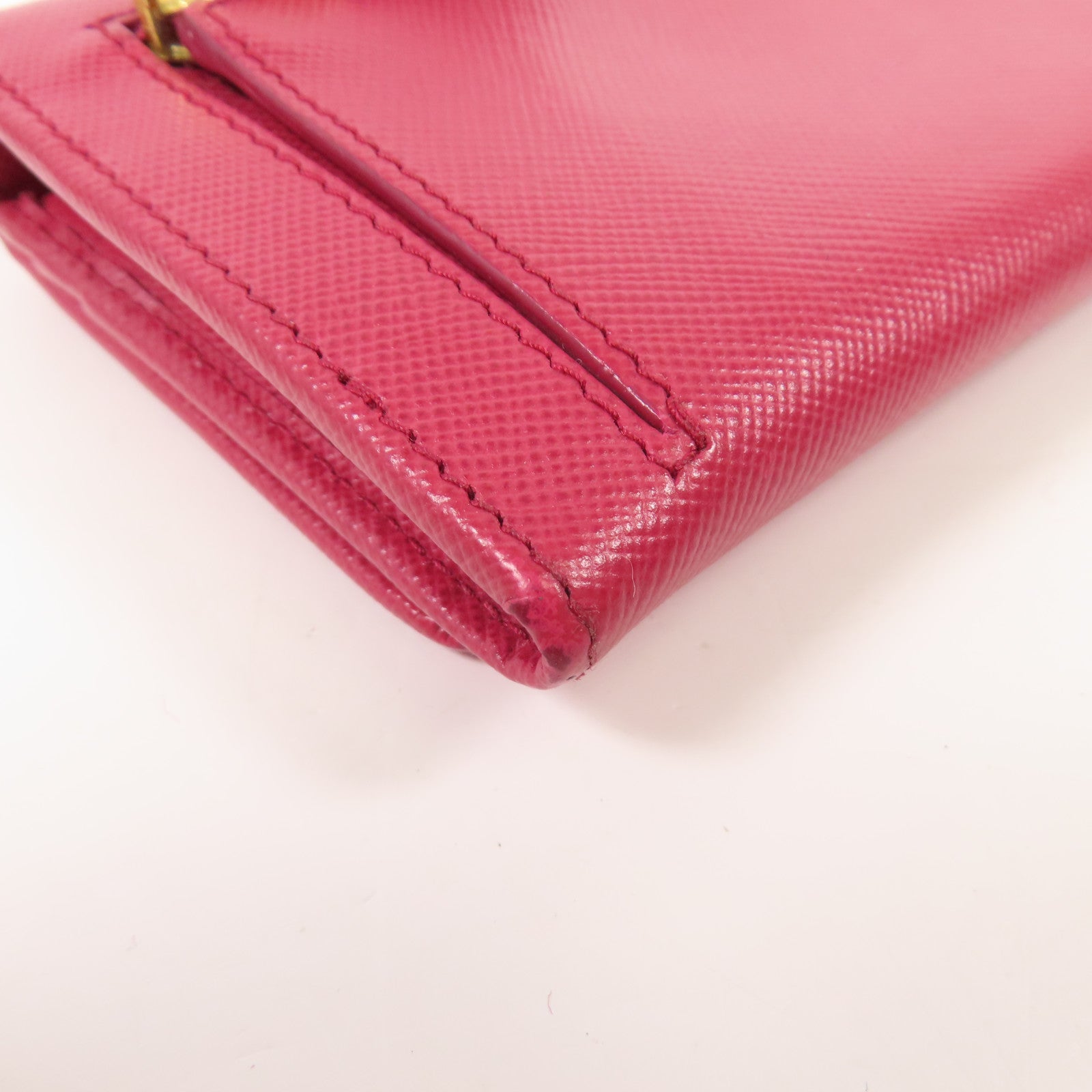 PRADA GHW Long Wallet Bi-fold Wallet Calfskin Leather Pink