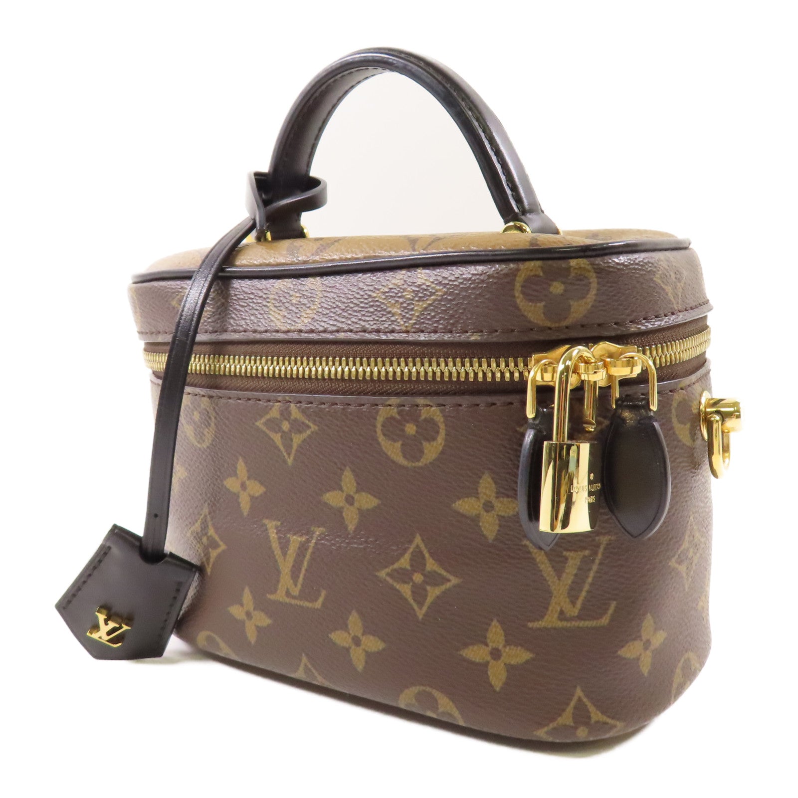 LOUIS VUITTON Monogram Reverse Vanity PM金扣手挽肩背兩用袋棕色