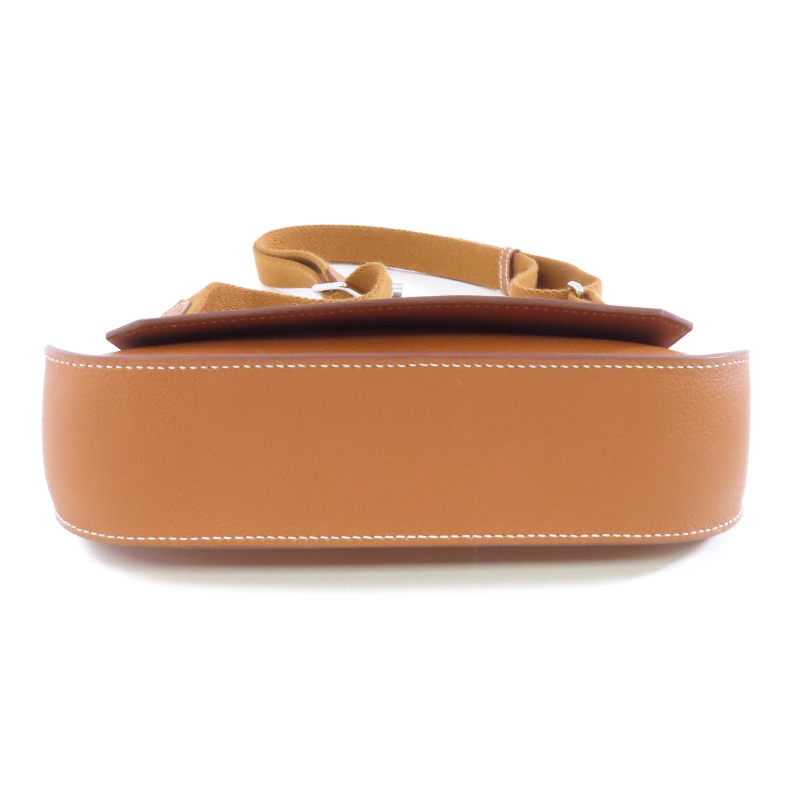 HERMES Evercolor皮革Mini Jypsiere銀扣肩背袋Gold/棕色