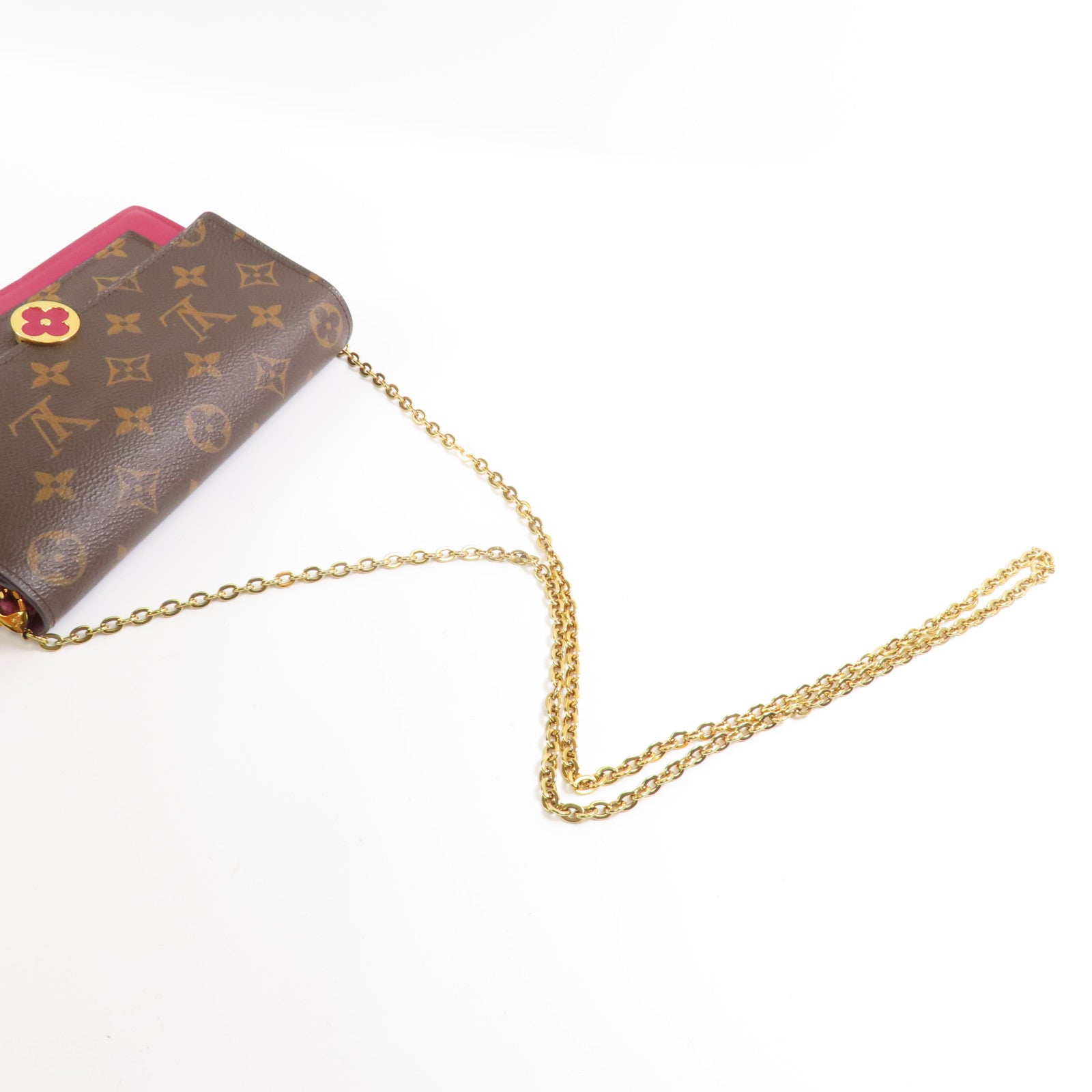 LOUIS VUITTON Monogram Flore Chain Wallet金扣鏈帶肩背袋