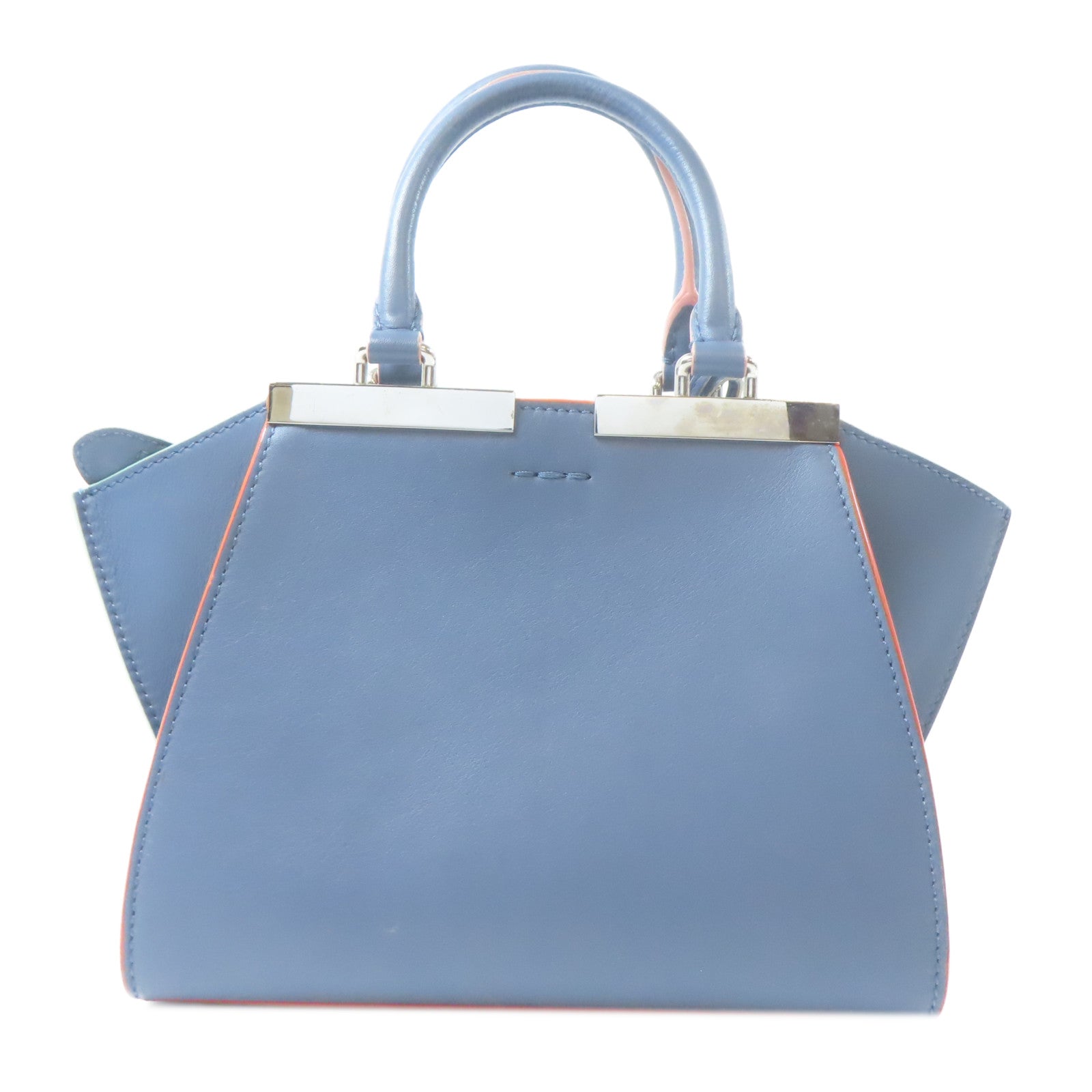 FENDI 【激減優惠】牛皮皮革Handbag銀扣手挽肩背兩用袋藍色