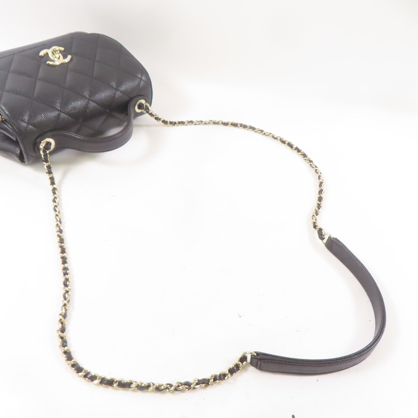 CHANEL 牛皮皮革2 Way Shoulder Bag金扣手挽肩背兩用袋黑色