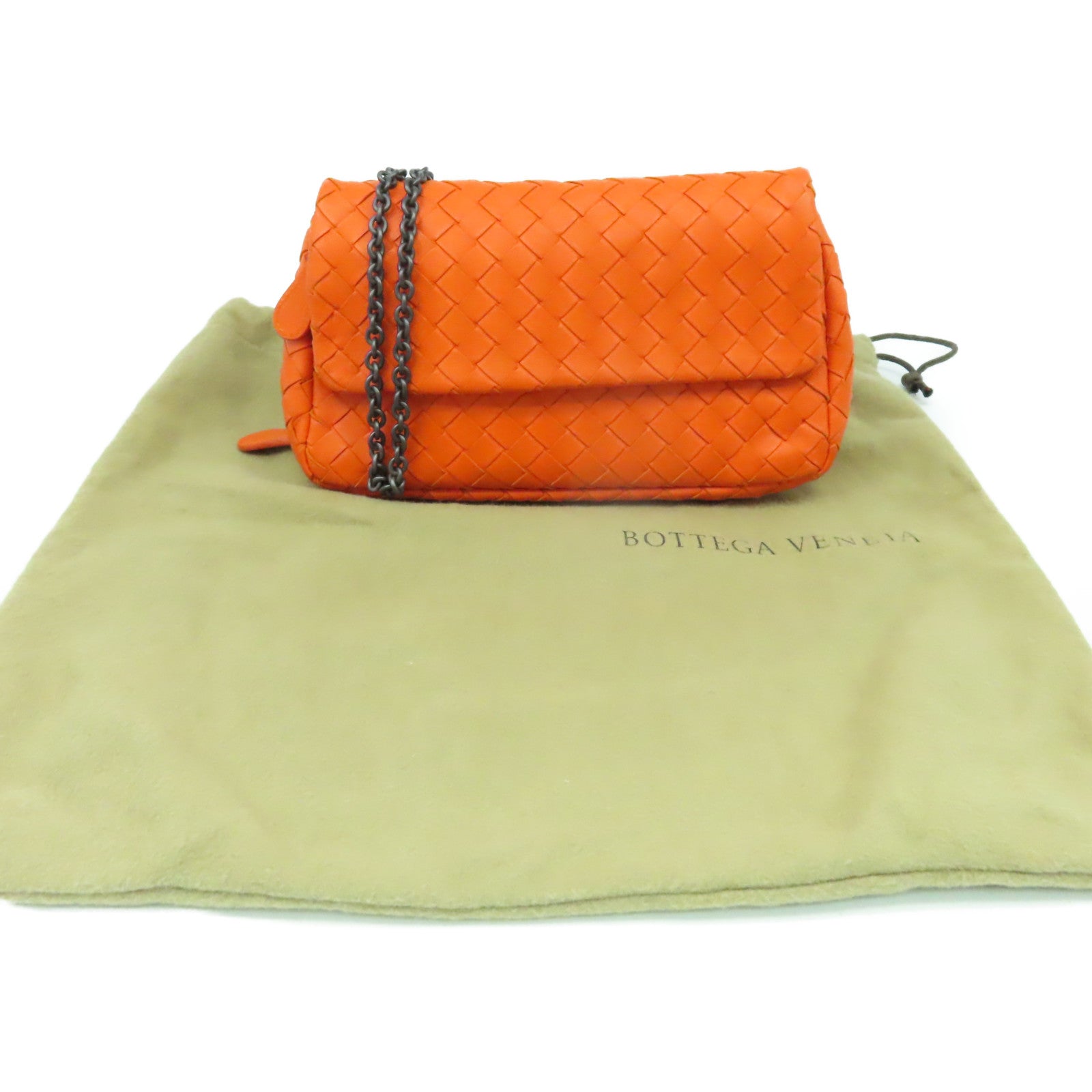BOTTEGA VENETA 【激減優惠】織紋皮革Chain Shoulder Bag鏈帶肩背袋橙色