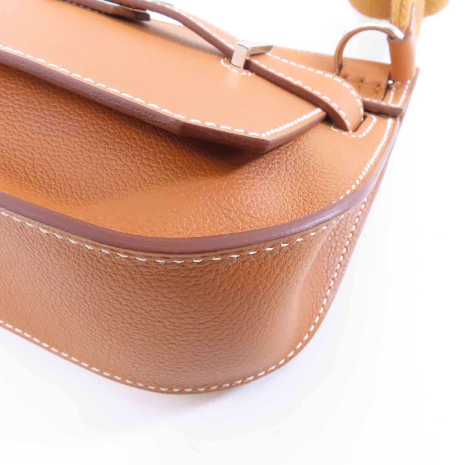 HERMES Evercolor皮革Mini Jypsiere銀扣肩背袋Gold/棕色