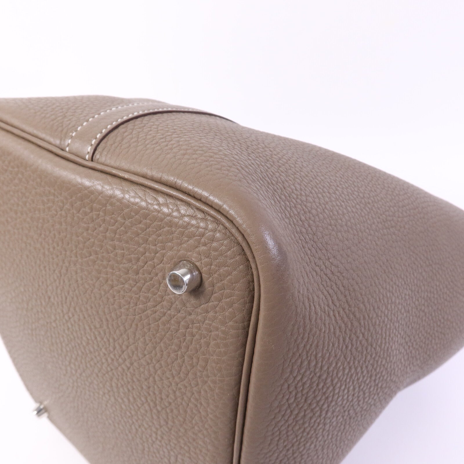 HERMES Clemence皮革Picotin MM銀扣手挽袋Etoupe